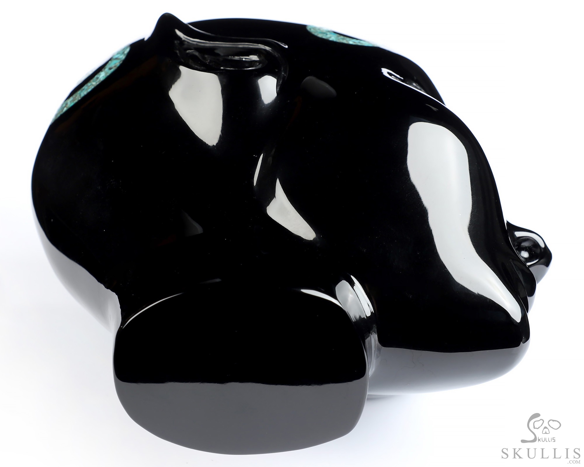 6.1" Black Obsidian and Malachite Inlay Hand Carved Female Alien Crystal Skull Companion With Labradorite Eyes, Hand Carved Gemstone Fine Art Sculpture, Reiki Healing Stone Statue 6.1" Black Obsidian and Malachite Inlay Hand Carved Female Alien Crystal Skull Companion With Labradorite Eyes, Hand Carved Gemstone Fine Art Sculpture, Reiki Healing Stone Statue
