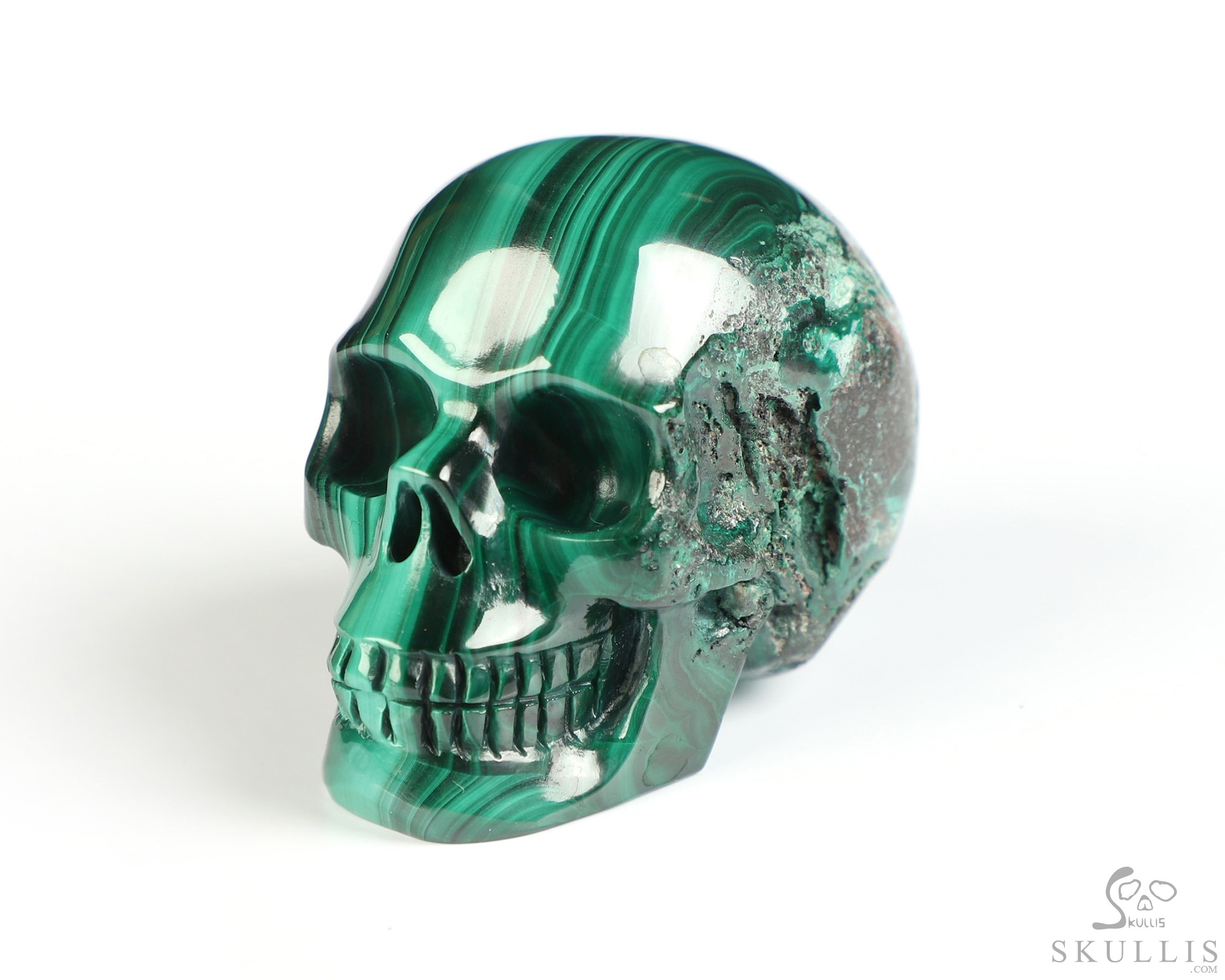 Gemstone 2.0" Malachite Hand Carved Crystal Skull, Realistic, Crystal Healing Gemstone 2.0" Malachite Hand Carved Crystal Skull, Realistic, Crystal Healing