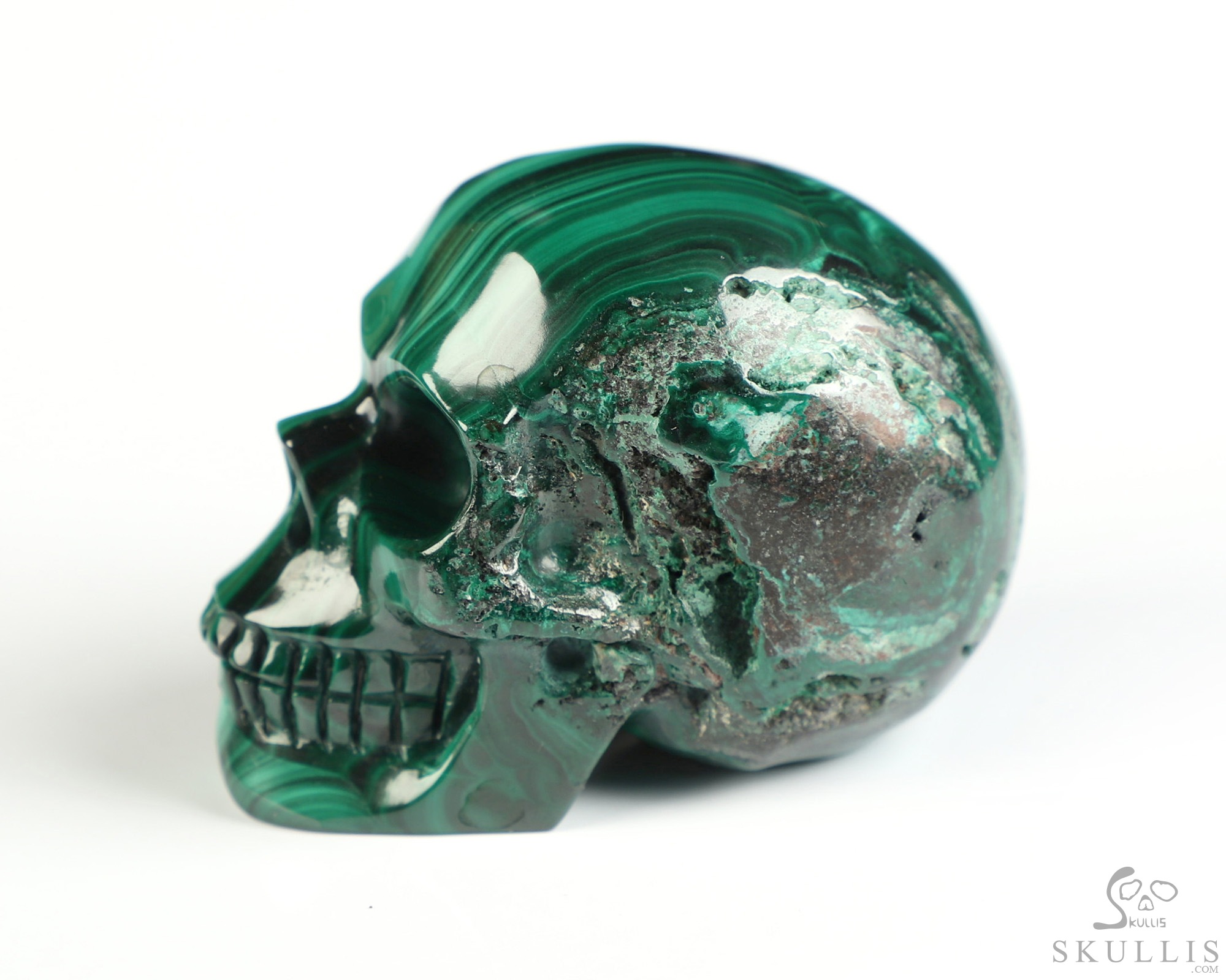 Gemstone 2.0" Malachite Hand Carved Crystal Skull, Realistic, Crystal Healing Gemstone 2.0" Malachite Hand Carved Crystal Skull, Realistic, Crystal Healing