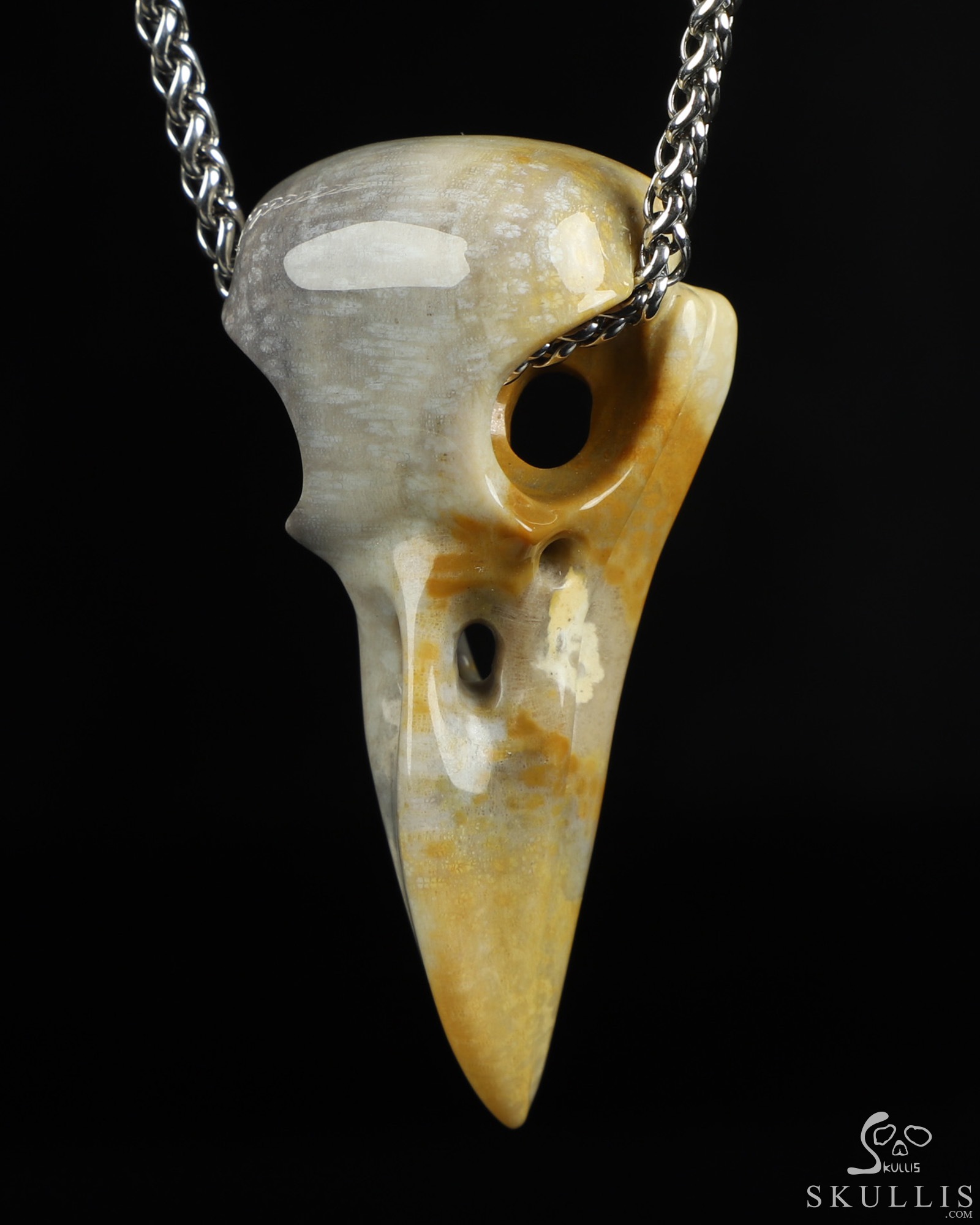 Necklace of 2.3" Coral Fossil Hand Carved Crystal Skull Pendant, Skull Jewelry Necklace of 2.3" Coral Fossil Hand Carved Crystal Skull Pendant, Skull Jewelry