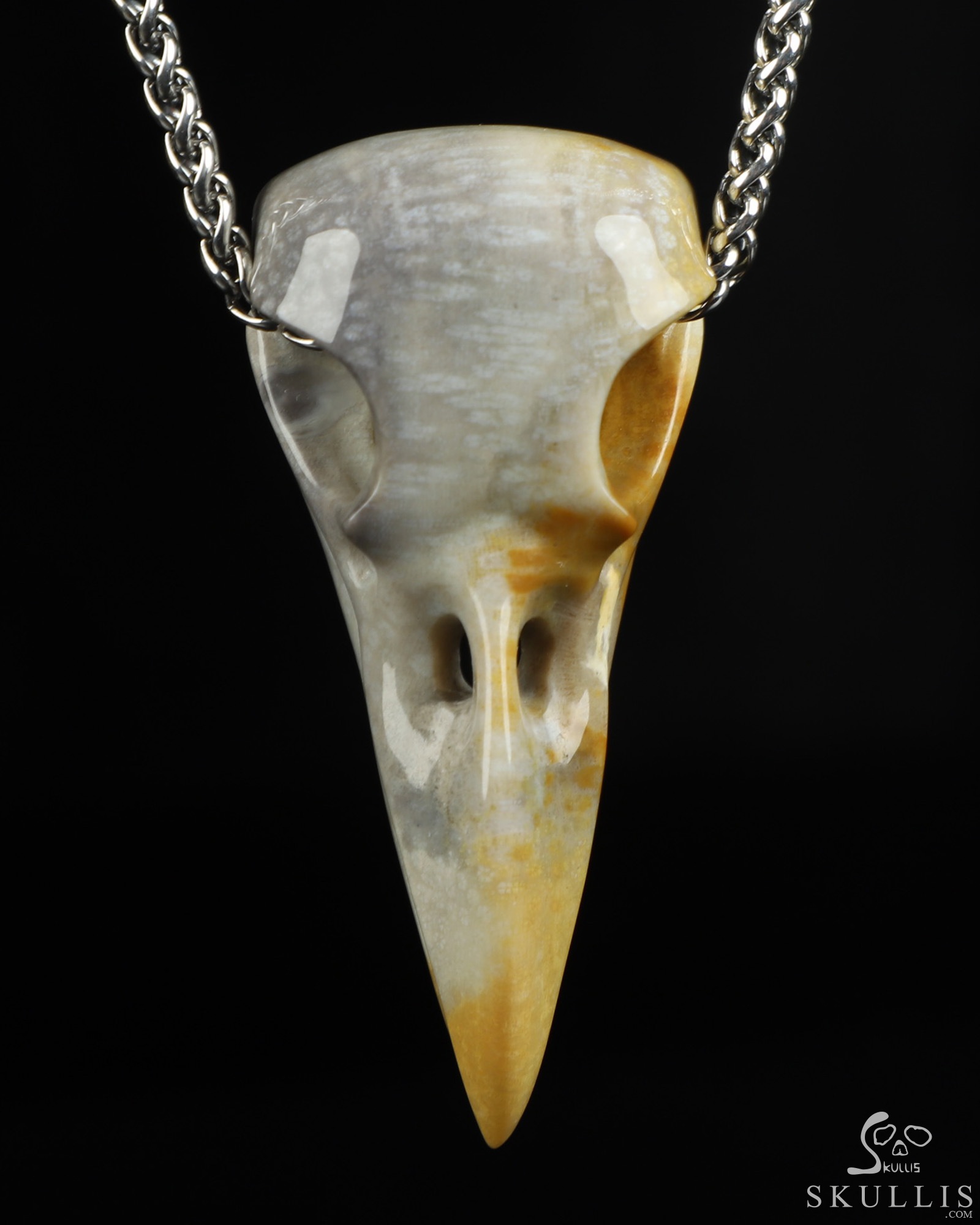 Necklace of 2.3" Coral Fossil Hand Carved Crystal Skull Pendant, Skull Jewelry Necklace of 2.3" Coral Fossil Hand Carved Crystal Skull Pendant, Skull Jewelry