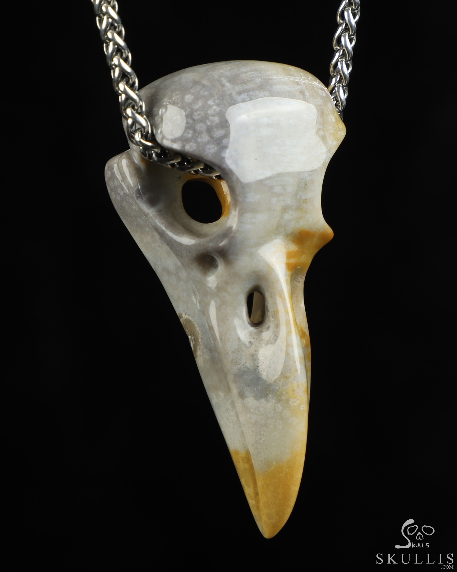 Necklace of 2.3" Coral Fossil Hand Carved Crystal Skull Pendant, Skull Jewelry Necklace of 2.3" Coral Fossil Hand Carved Crystal Skull Pendant, Skull Jewelry