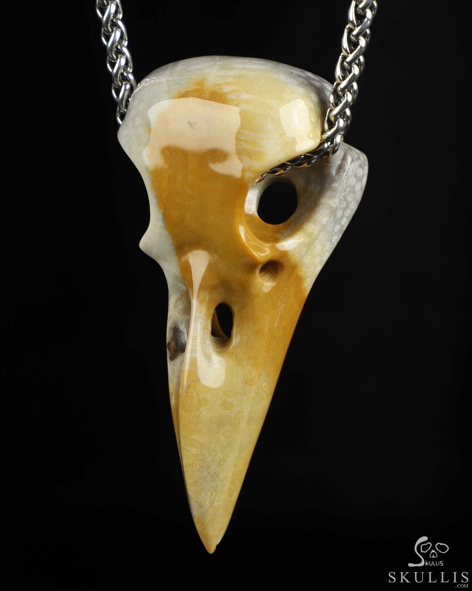 Necklace of 2.3" Coral Fossil Hand Carved Crystal Skull Pendant, Skull Jewelry Necklace of 2.3" Coral Fossil Hand Carved Crystal Skull Pendant, Skull Jewelry