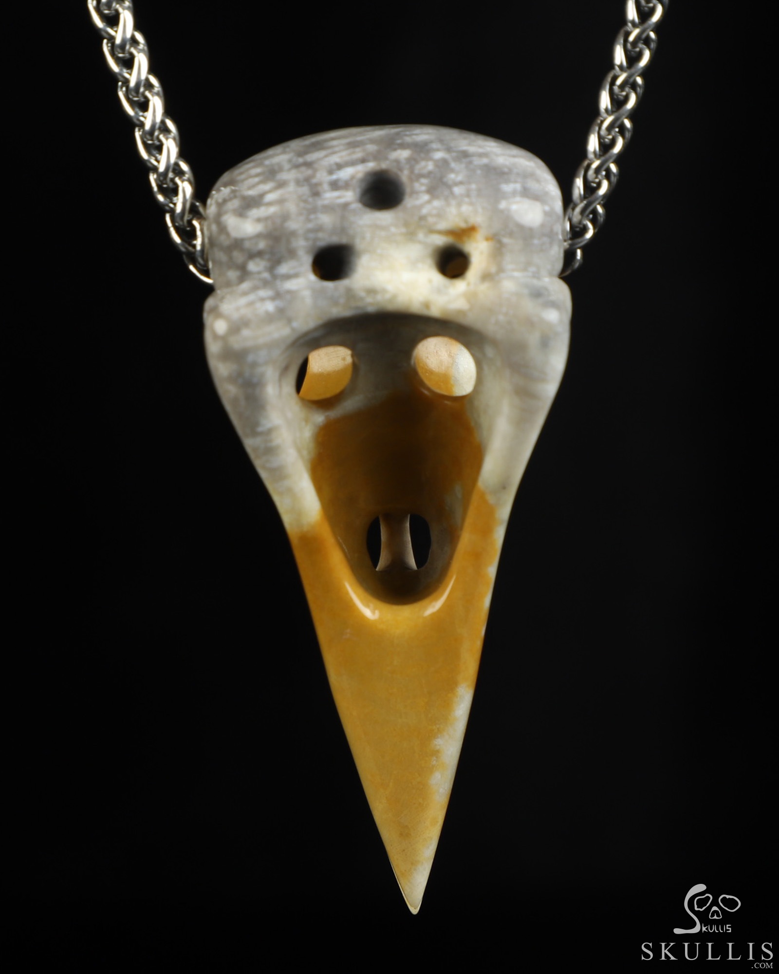 Necklace of 2.3" Coral Fossil Hand Carved Crystal Skull Pendant, Skull Jewelry Necklace of 2.3" Coral Fossil Hand Carved Crystal Skull Pendant, Skull Jewelry