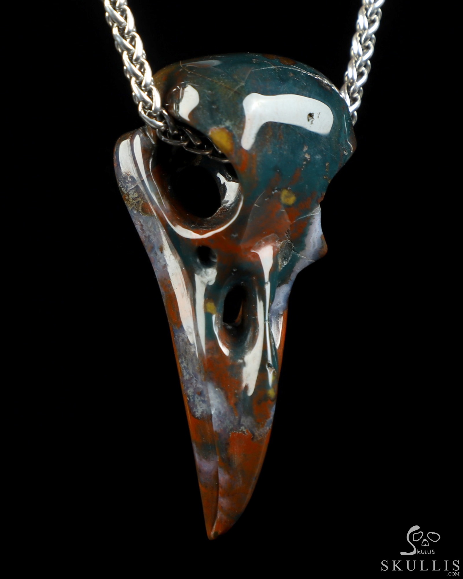 Necklace of 2.3" Indian Agate Hand Carved Crystal Skull Pendant, Skull Jewelry Necklace of 2.3" Indian Agate Hand Carved Crystal Skull Pendant, Skull Jewelry