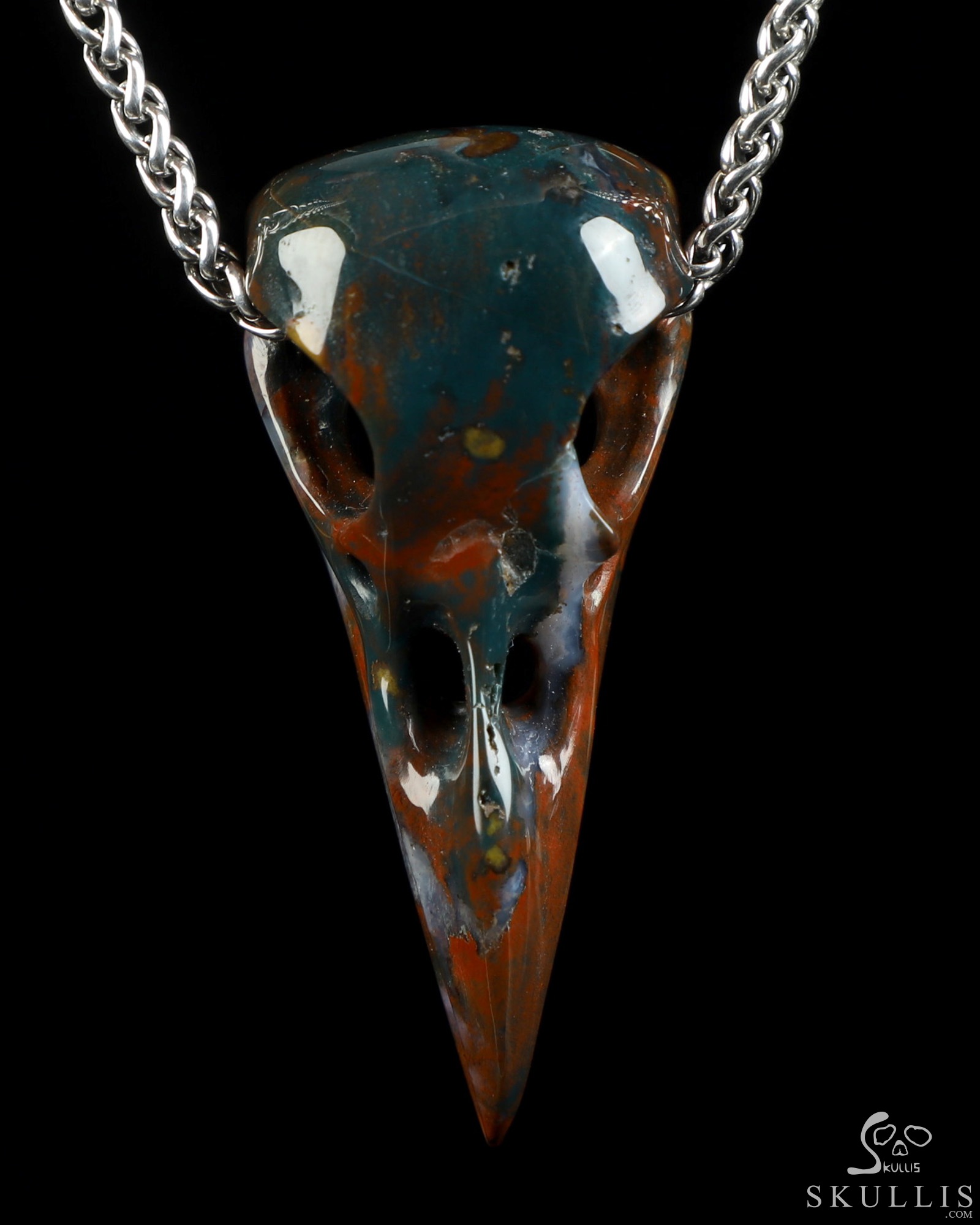 Necklace of 2.3" Indian Agate Hand Carved Crystal Skull Pendant, Skull Jewelry Necklace of 2.3" Indian Agate Hand Carved Crystal Skull Pendant, Skull Jewelry