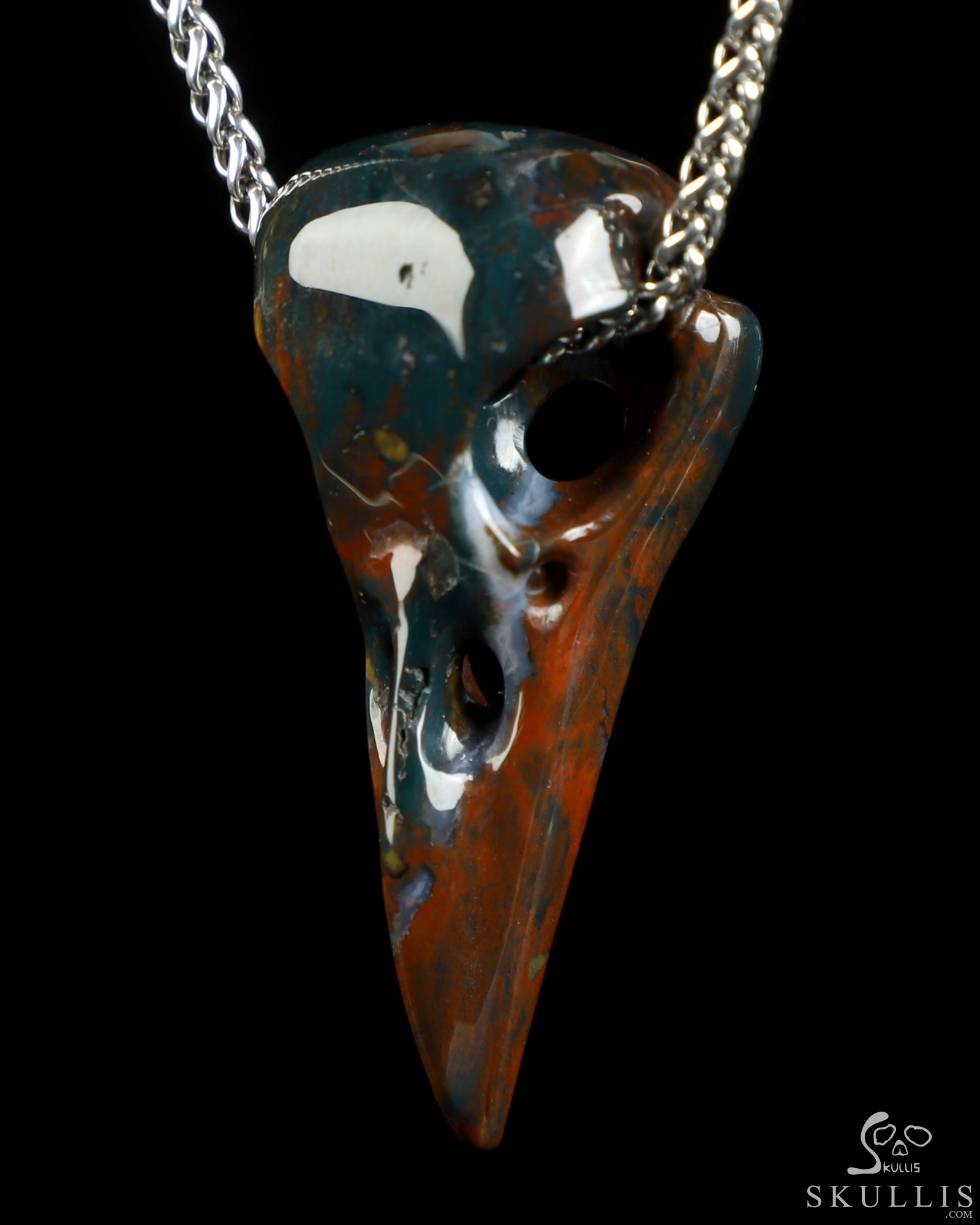 Necklace of 2.3" Indian Agate Hand Carved Crystal Skull Pendant, Skull Jewelry Necklace of 2.3" Indian Agate Hand Carved Crystal Skull Pendant, Skull Jewelry