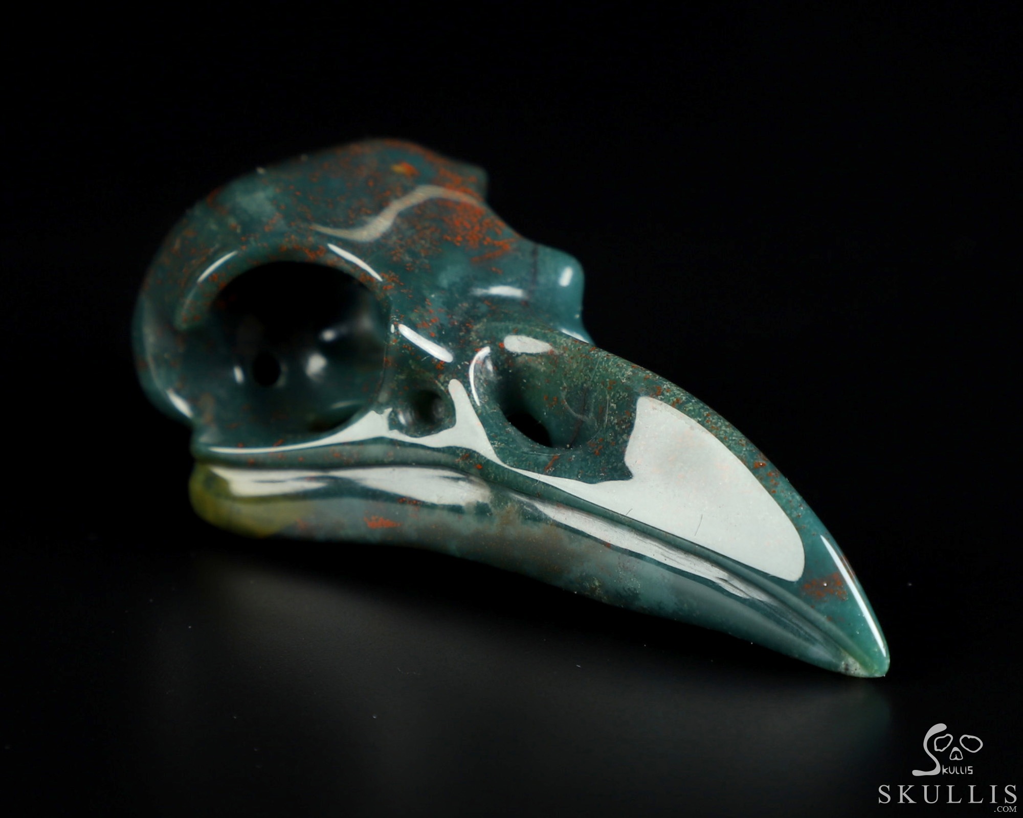 Necklace of 2.3" Bloodstone Hand Carved Crystal Skull Pendant, Skull Jewelry Necklace of 2.3" Bloodstone Hand Carved Crystal Skull Pendant, Skull Jewelry