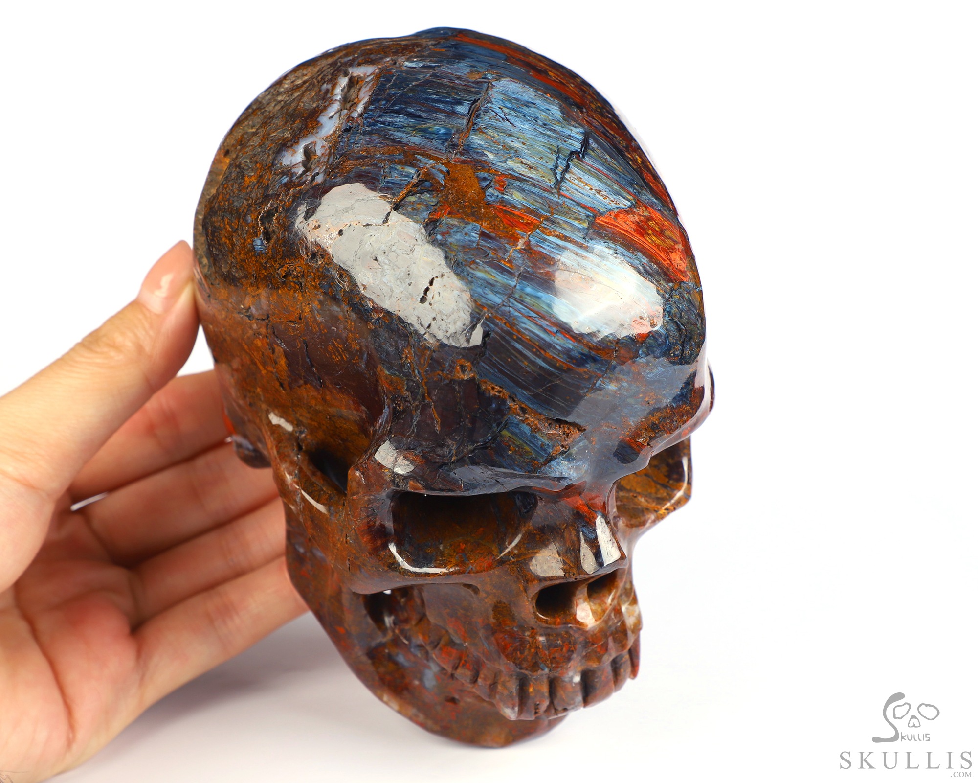 5.3" Pietersite Hand Carved Crystal Skull, Super Realistic, Crystal Healing 5.3" Pietersite Hand Carved Crystal Skull, Super Realistic, Crystal Healing