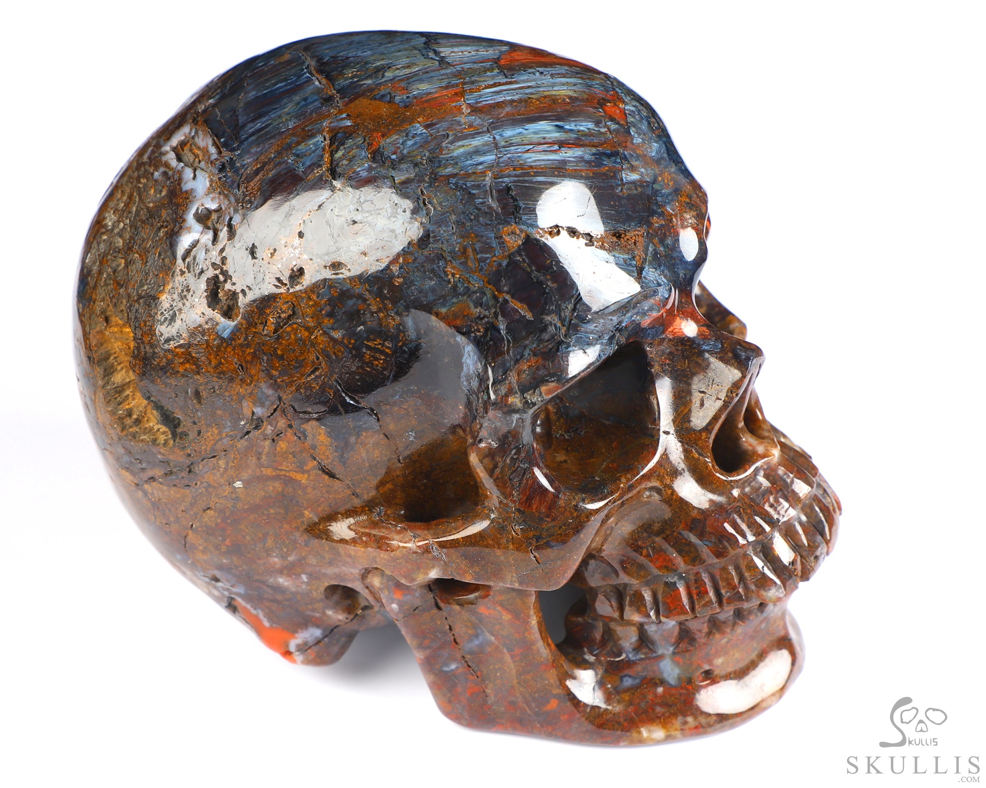 5.3" Pietersite Hand Carved Crystal Skull, Super Realistic, Crystal Healing 5.3" Pietersite Hand Carved Crystal Skull, Super Realistic, Crystal Healing