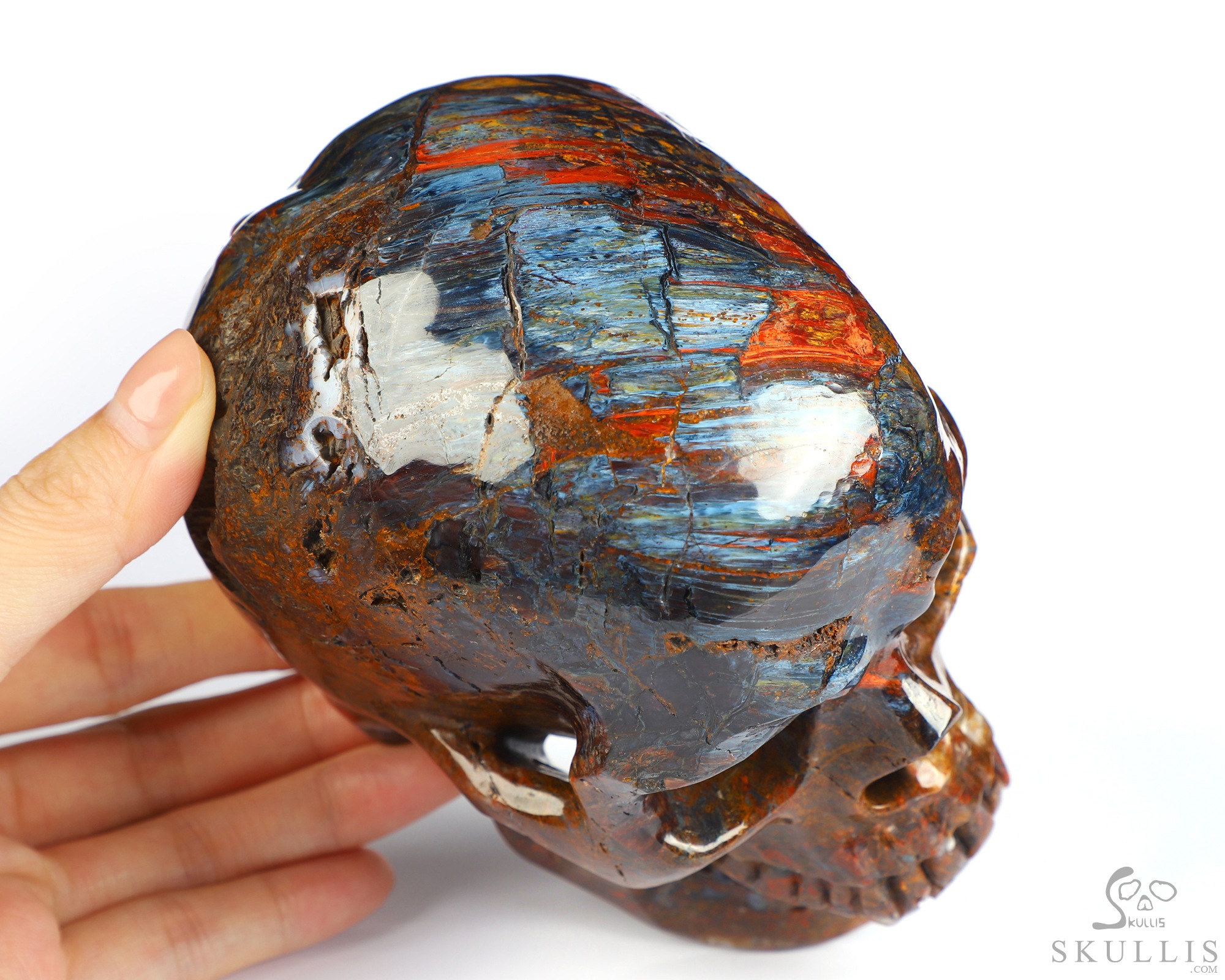 5.3" Pietersite Hand Carved Crystal Skull, Super Realistic, Crystal Healing 5.3" Pietersite Hand Carved Crystal Skull, Super Realistic, Crystal Healing