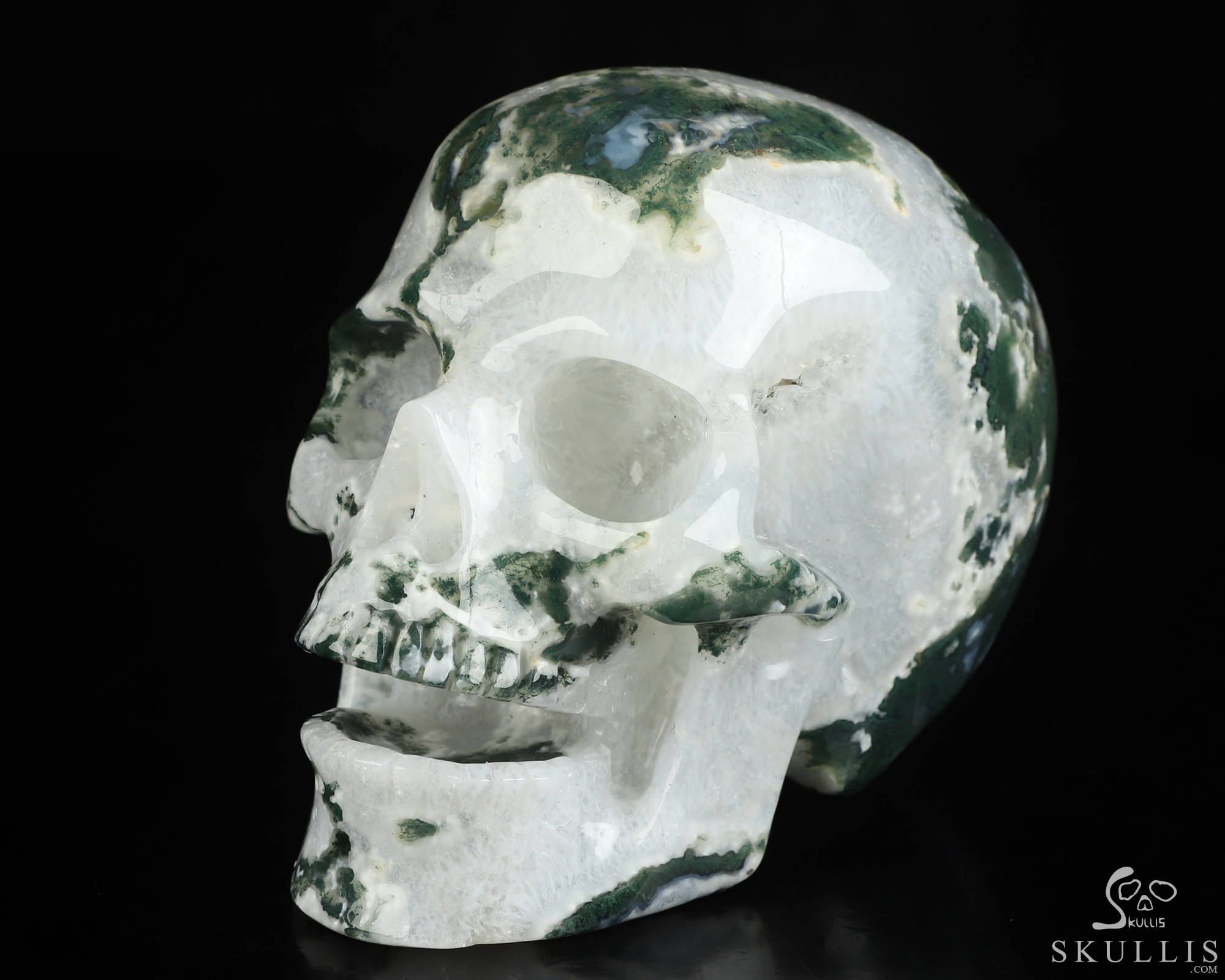 5.2" Green Moss Agate Hand Carved Singing Crystal Skull Sculpture, Crystal Healing 5.2" Green Moss Agate Hand Carved Singing Crystal Skull Sculpture, Crystal Healing