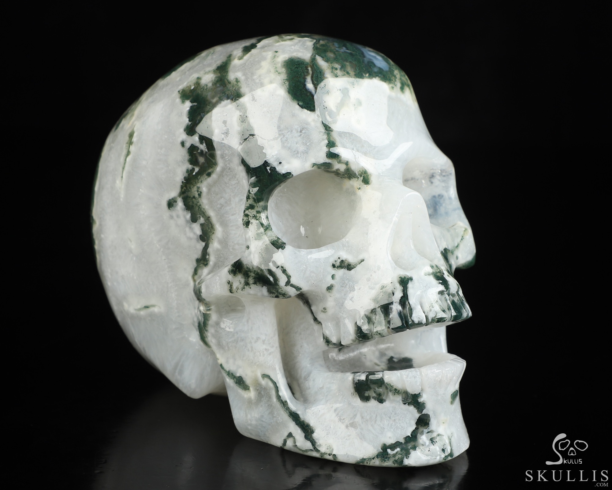 5.2" Green Moss Agate Hand Carved Singing Crystal Skull Sculpture, Crystal Healing 5.2" Green Moss Agate Hand Carved Singing Crystal Skull Sculpture, Crystal Healing