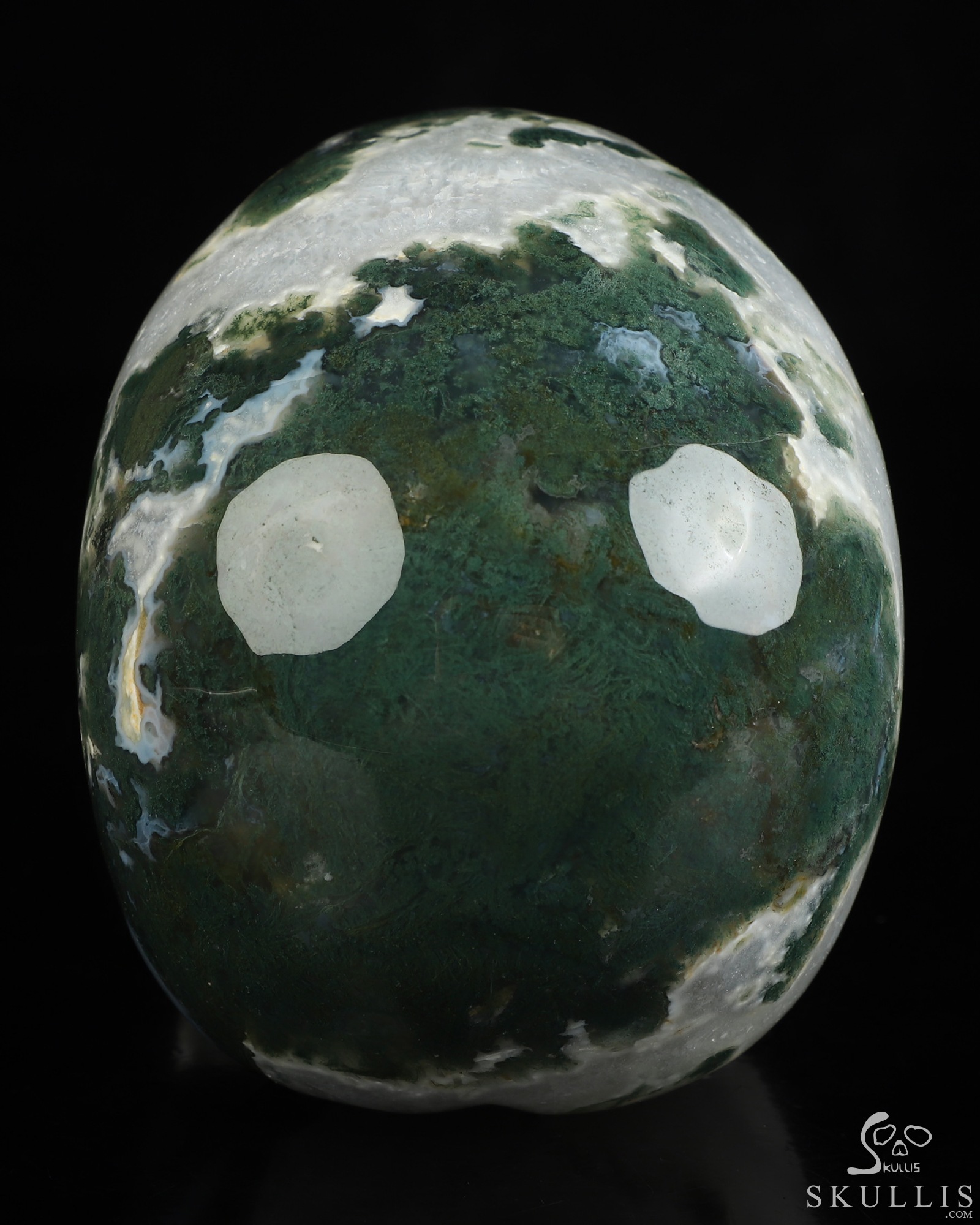 5.2" Green Moss Agate Hand Carved Singing Crystal Skull Sculpture, Crystal Healing 5.2" Green Moss Agate Hand Carved Singing Crystal Skull Sculpture, Crystal Healing