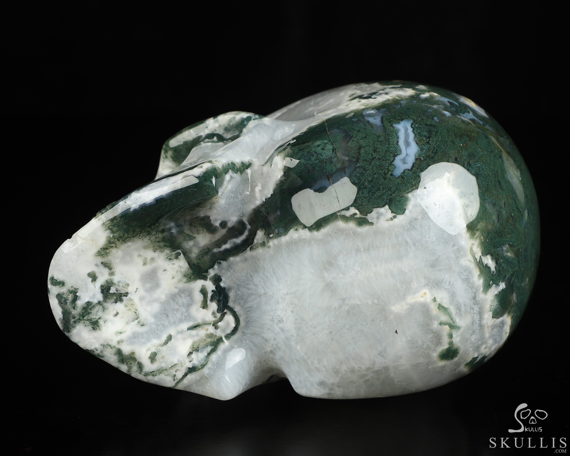 5.2" Green Moss Agate Hand Carved Singing Crystal Skull Sculpture, Crystal Healing 5.2" Green Moss Agate Hand Carved Singing Crystal Skull Sculpture, Crystal Healing