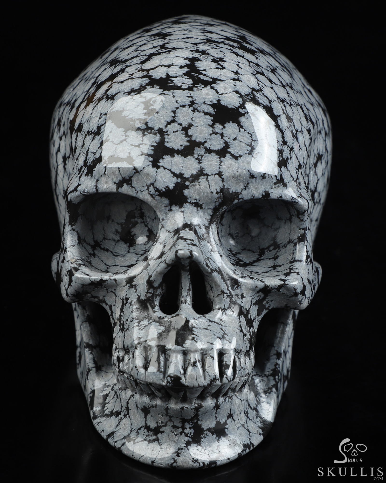 5.0" Snowflake Obsidian Hand Carved Crystal Skull, Super Realistic, Crystal Healing 5.0" Snowflake Obsidian Hand Carved Crystal Skull, Super Realistic, Crystal Healing