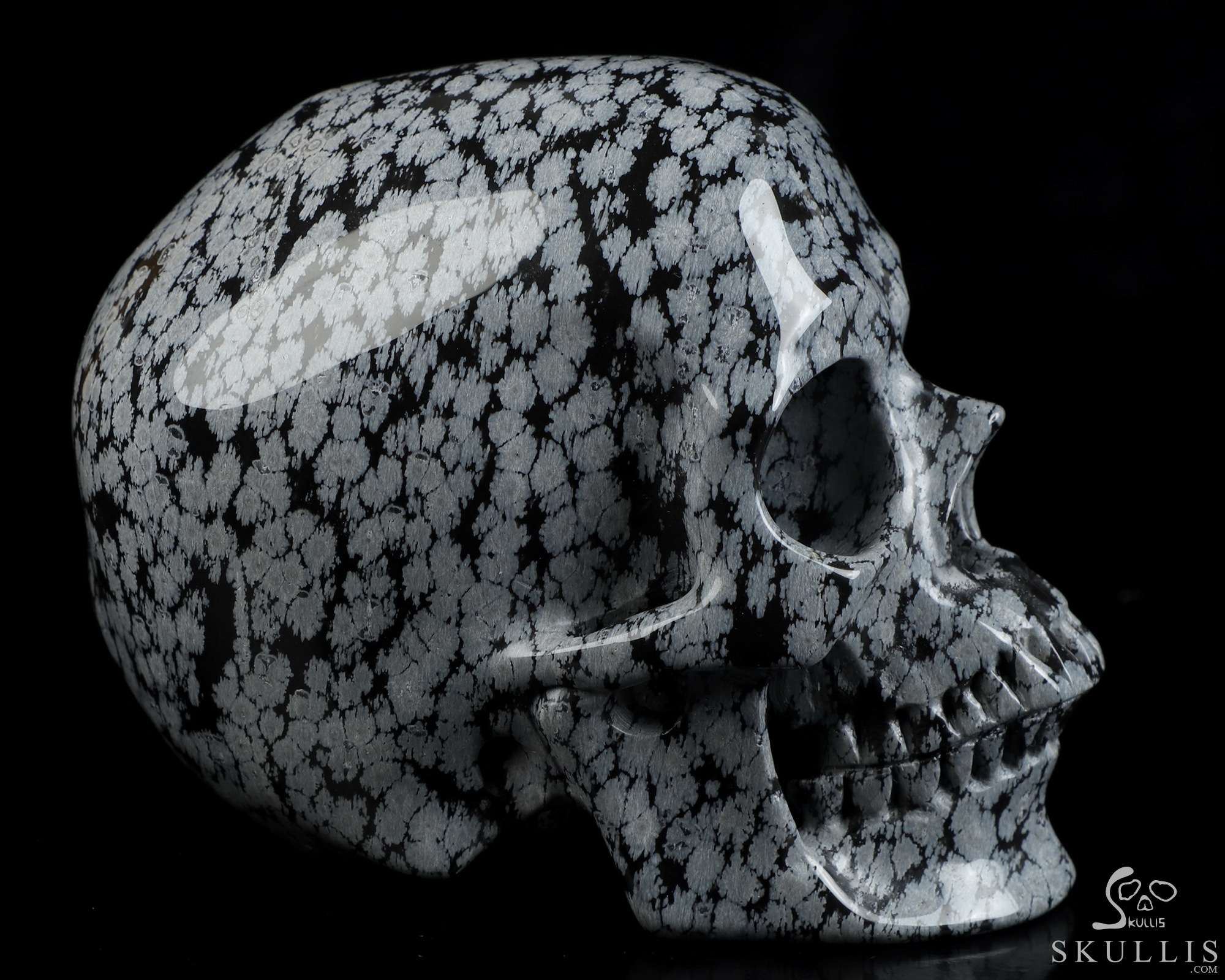 5.0" Snowflake Obsidian Hand Carved Crystal Skull, Super Realistic, Crystal Healing 5.0" Snowflake Obsidian Hand Carved Crystal Skull, Super Realistic, Crystal Healing