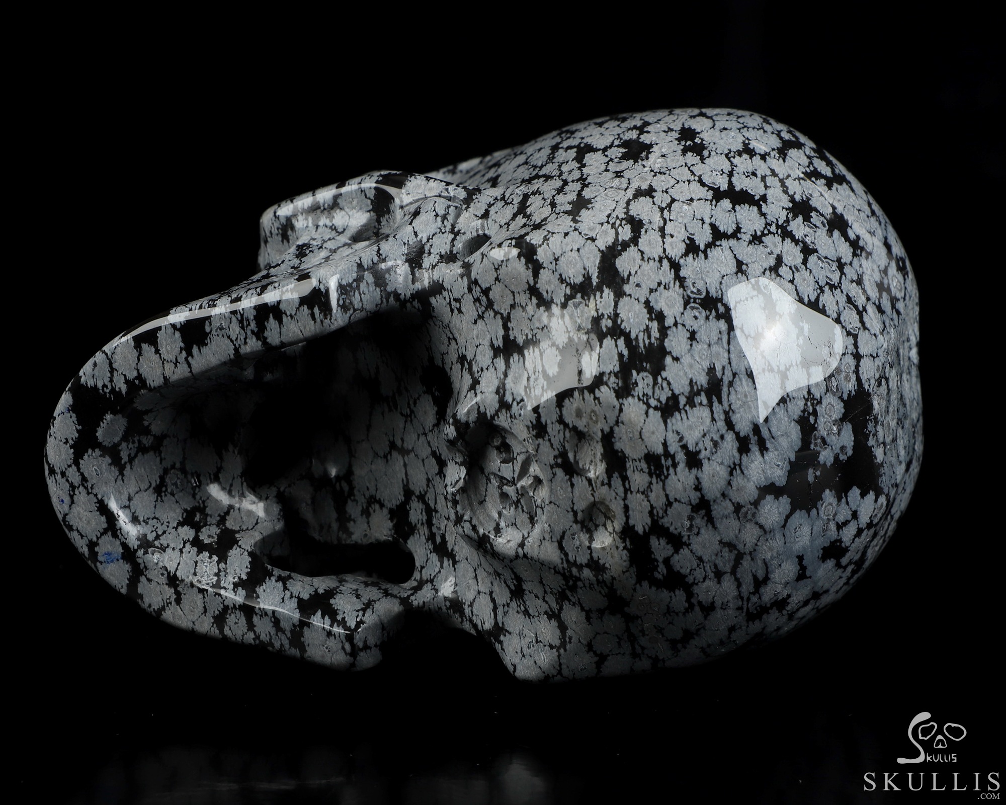 5.0" Snowflake Obsidian Hand Carved Crystal Skull, Super Realistic, Crystal Healing 5.0" Snowflake Obsidian Hand Carved Crystal Skull, Super Realistic, Crystal Healing