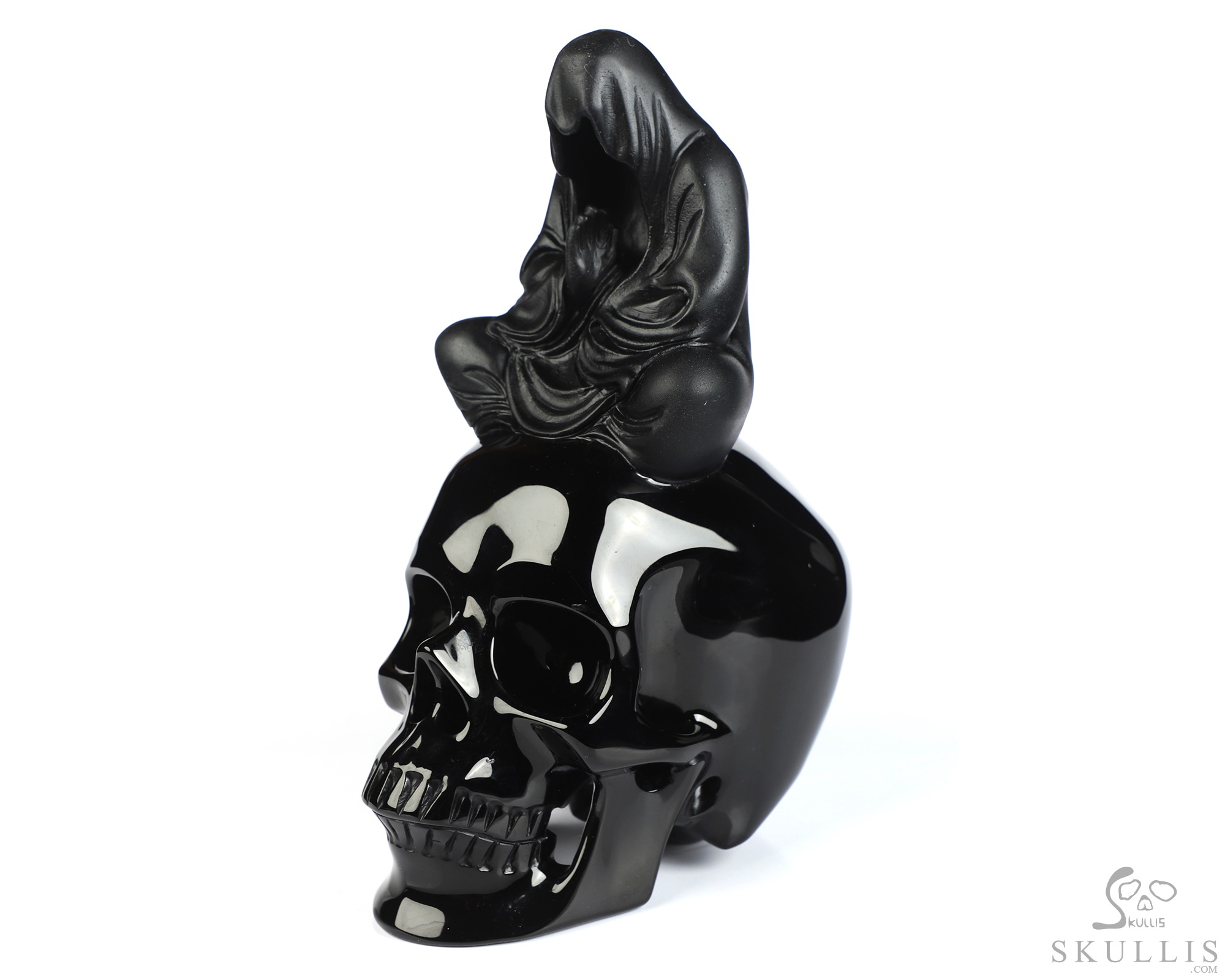 6.7" Black Obsidian Hand Carved Crystal Skull Fine Art Sculpture, Crystal Healing 6.7" Black Obsidian Hand Carved Crystal Skull Fine Art Sculpture, Crystal Healing