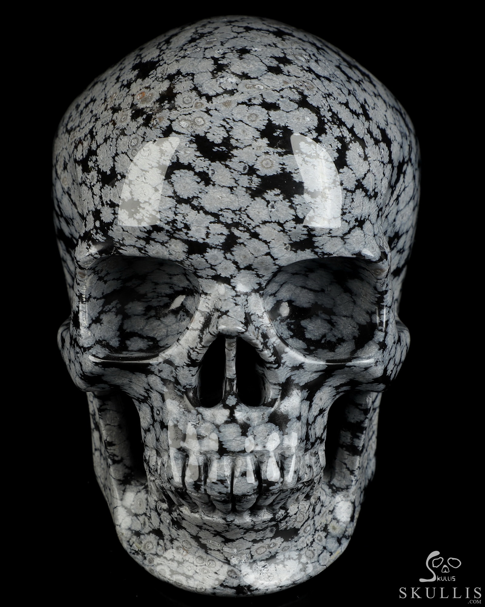 5.1" Snowflake Obsidian Hand Carved Crystal Skull, Super Realistic, Crystal Healing 5.1" Snowflake Obsidian Hand Carved Crystal Skull, Super Realistic, Crystal Healing