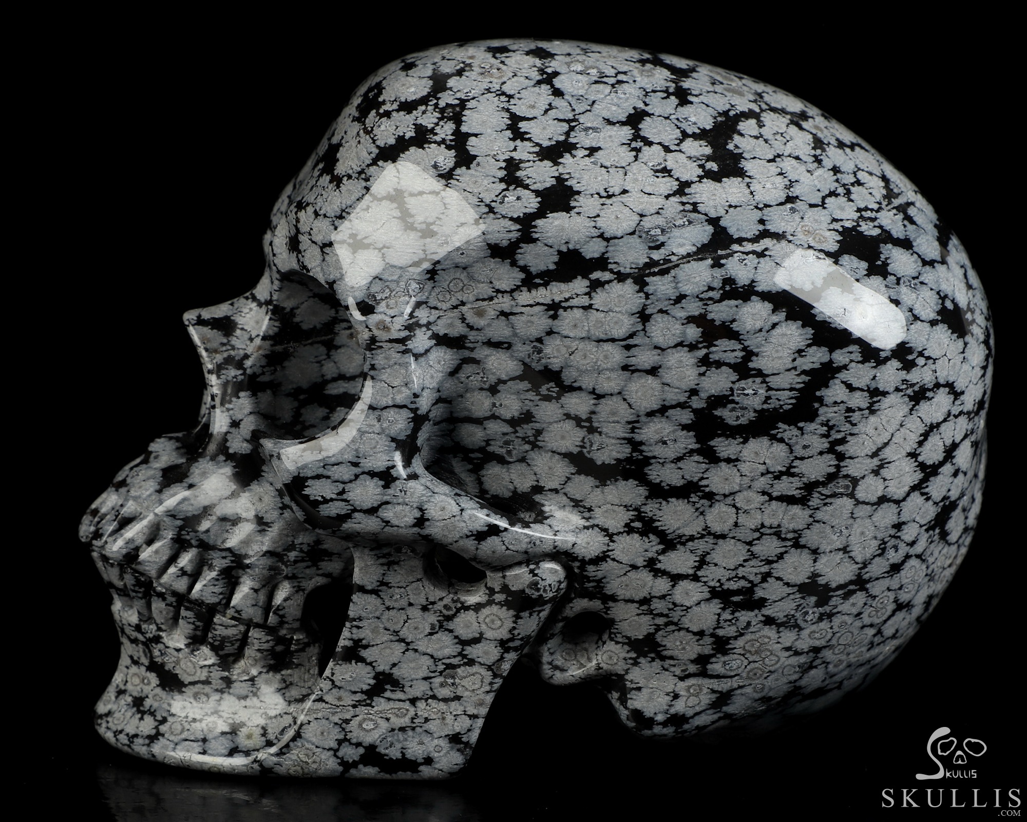 5.1" Snowflake Obsidian Hand Carved Crystal Skull, Super Realistic, Crystal Healing 5.1" Snowflake Obsidian Hand Carved Crystal Skull, Super Realistic, Crystal Healing