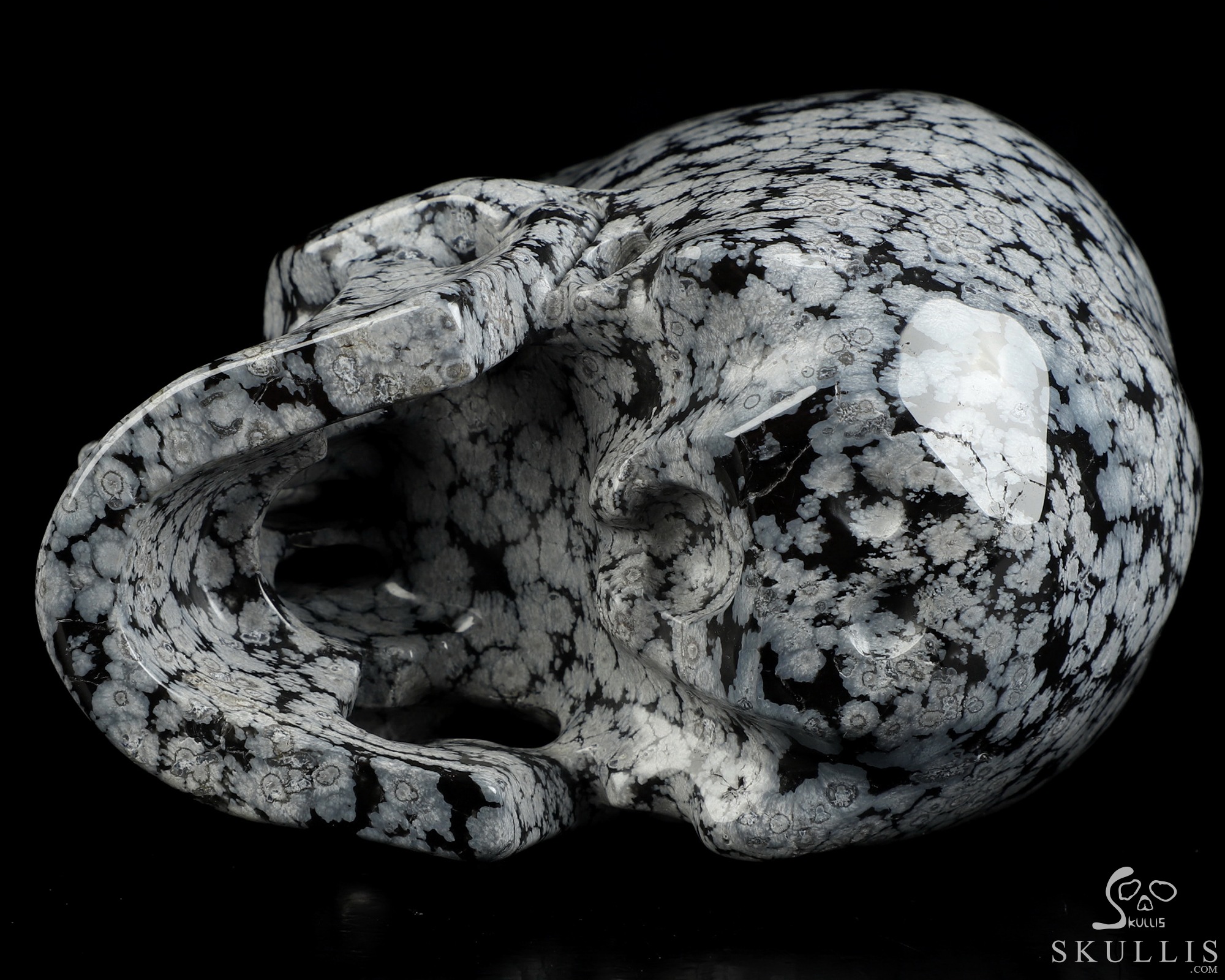 5.1" Snowflake Obsidian Hand Carved Crystal Skull, Super Realistic, Crystal Healing 5.1" Snowflake Obsidian Hand Carved Crystal Skull, Super Realistic, Crystal Healing