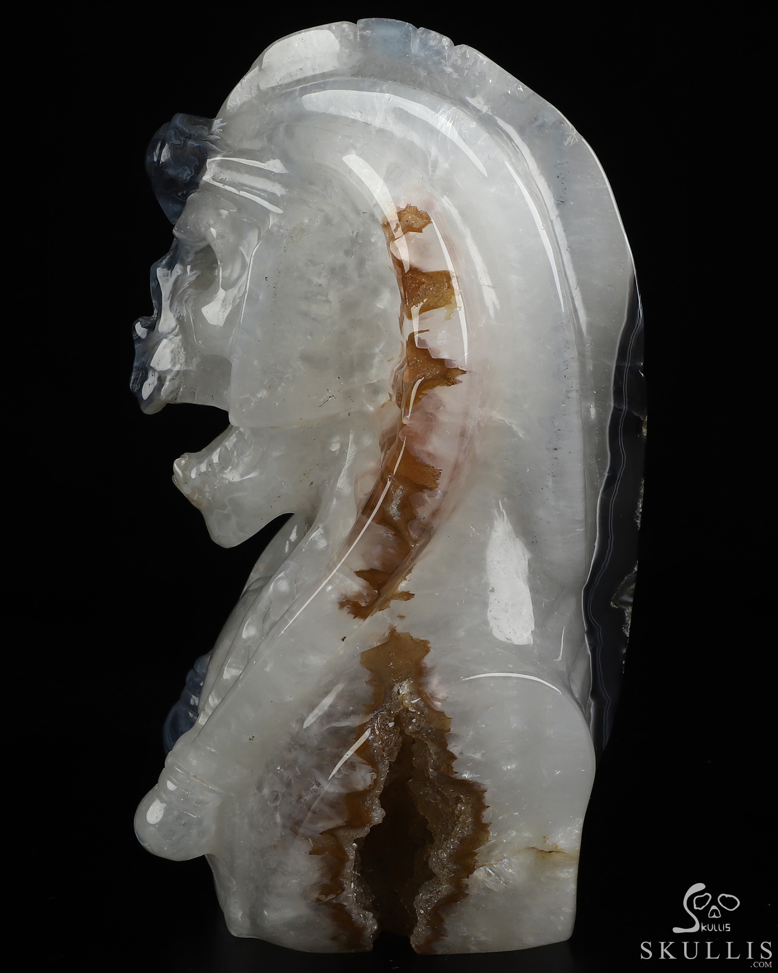 7.2" Premium Brazilian Agate Hand Carved Vampire Crystal Skull Sculpture, Crystal Healing 7.2" Premium Brazilian Agate Hand Carved Vampire Crystal Skull Sculpture, Crystal Healing