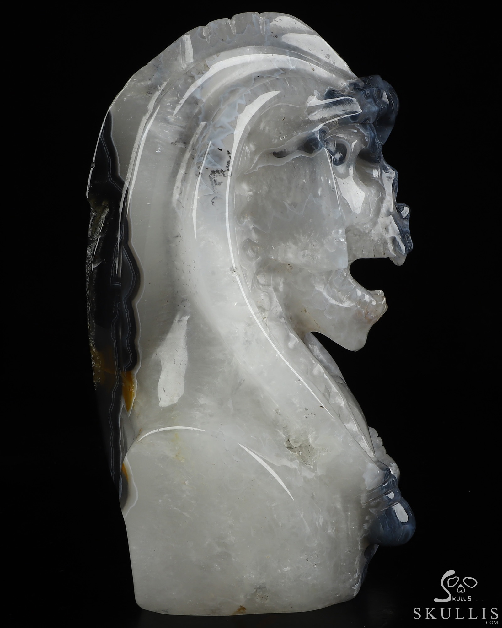 7.2" Premium Brazilian Agate Hand Carved Vampire Crystal Skull Sculpture, Crystal Healing 7.2" Premium Brazilian Agate Hand Carved Vampire Crystal Skull Sculpture, Crystal Healing