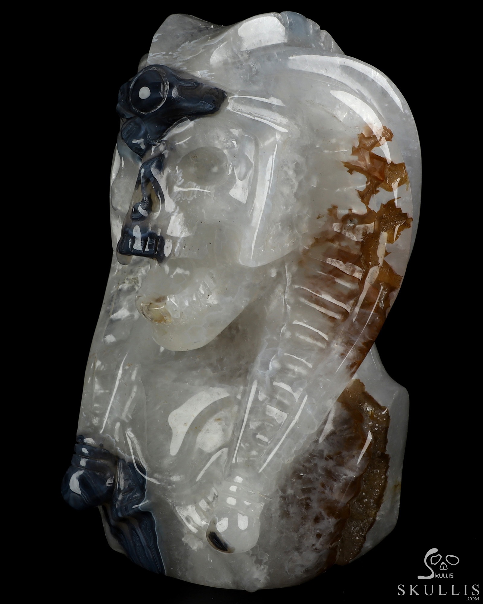7.2" Premium Brazilian Agate Hand Carved Vampire Crystal Skull Sculpture, Crystal Healing 7.2" Premium Brazilian Agate Hand Carved Vampire Crystal Skull Sculpture, Crystal Healing