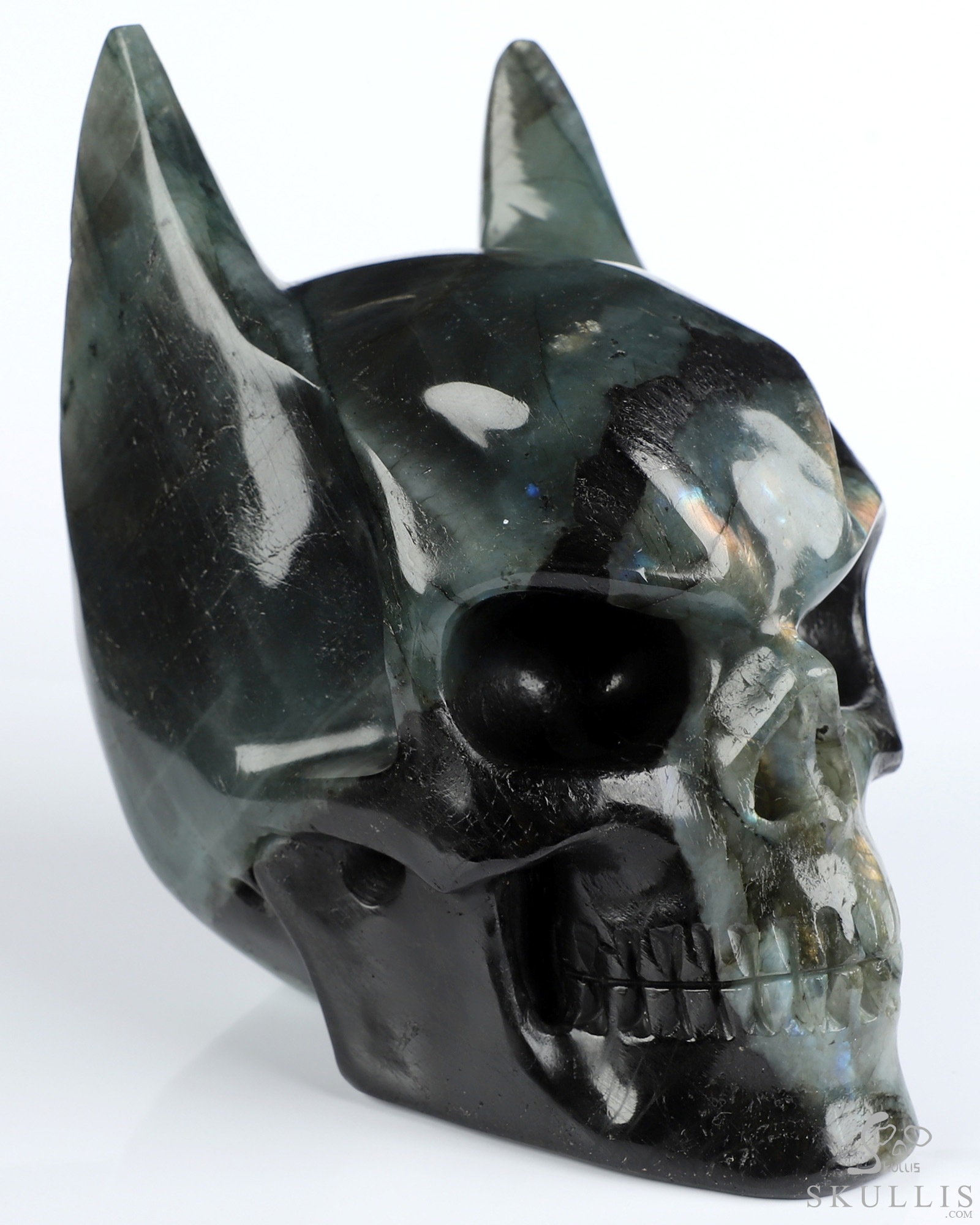 4.9" Labradorite Hand Carved Batman Crystal Skull Fine Art Sculpture, Crystal Healing 4.9" Labradorite Hand Carved Batman Crystal Skull Fine Art Sculpture, Crystal Healing