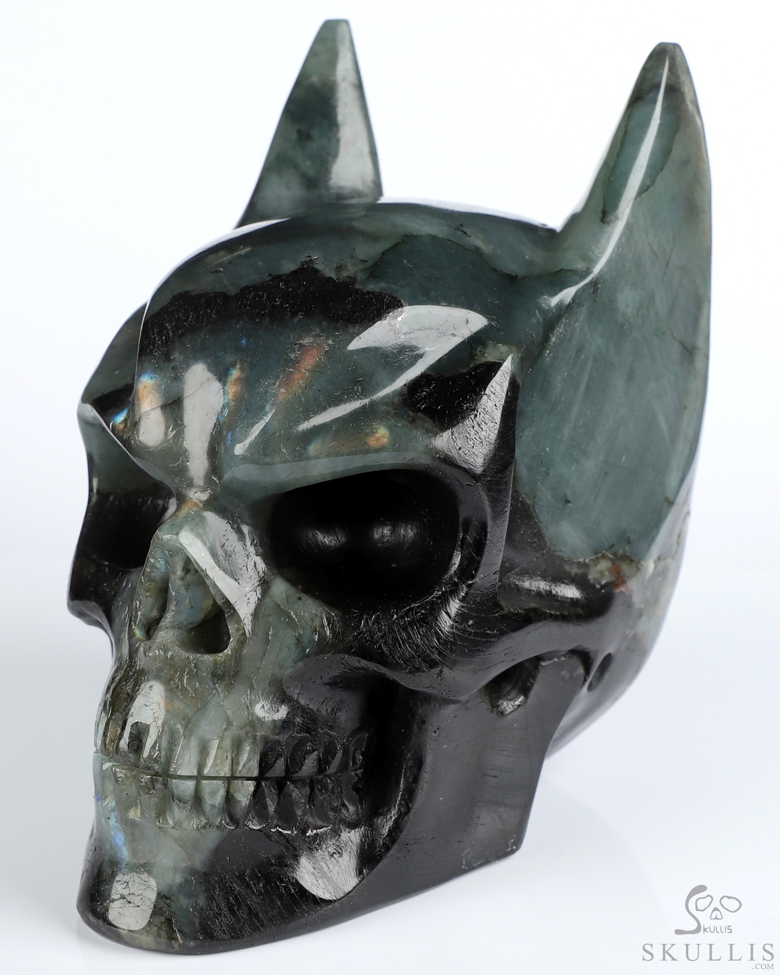 4.9" Labradorite Hand Carved Batman Crystal Skull Fine Art Sculpture, Crystal Healing 4.9" Labradorite Hand Carved Batman Crystal Skull Fine Art Sculpture, Crystal Healing