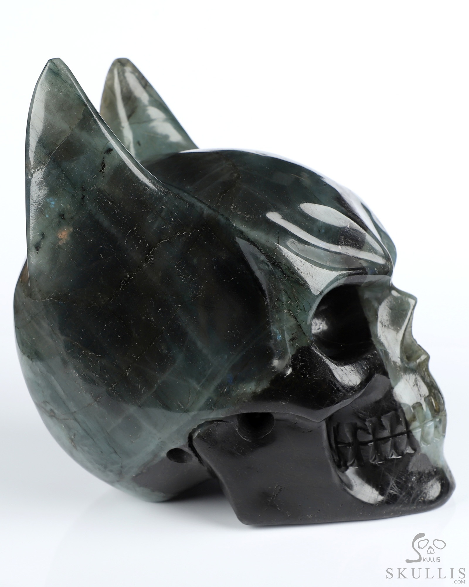 4.9" Labradorite Hand Carved Batman Crystal Skull Fine Art Sculpture, Crystal Healing 4.9" Labradorite Hand Carved Batman Crystal Skull Fine Art Sculpture, Crystal Healing