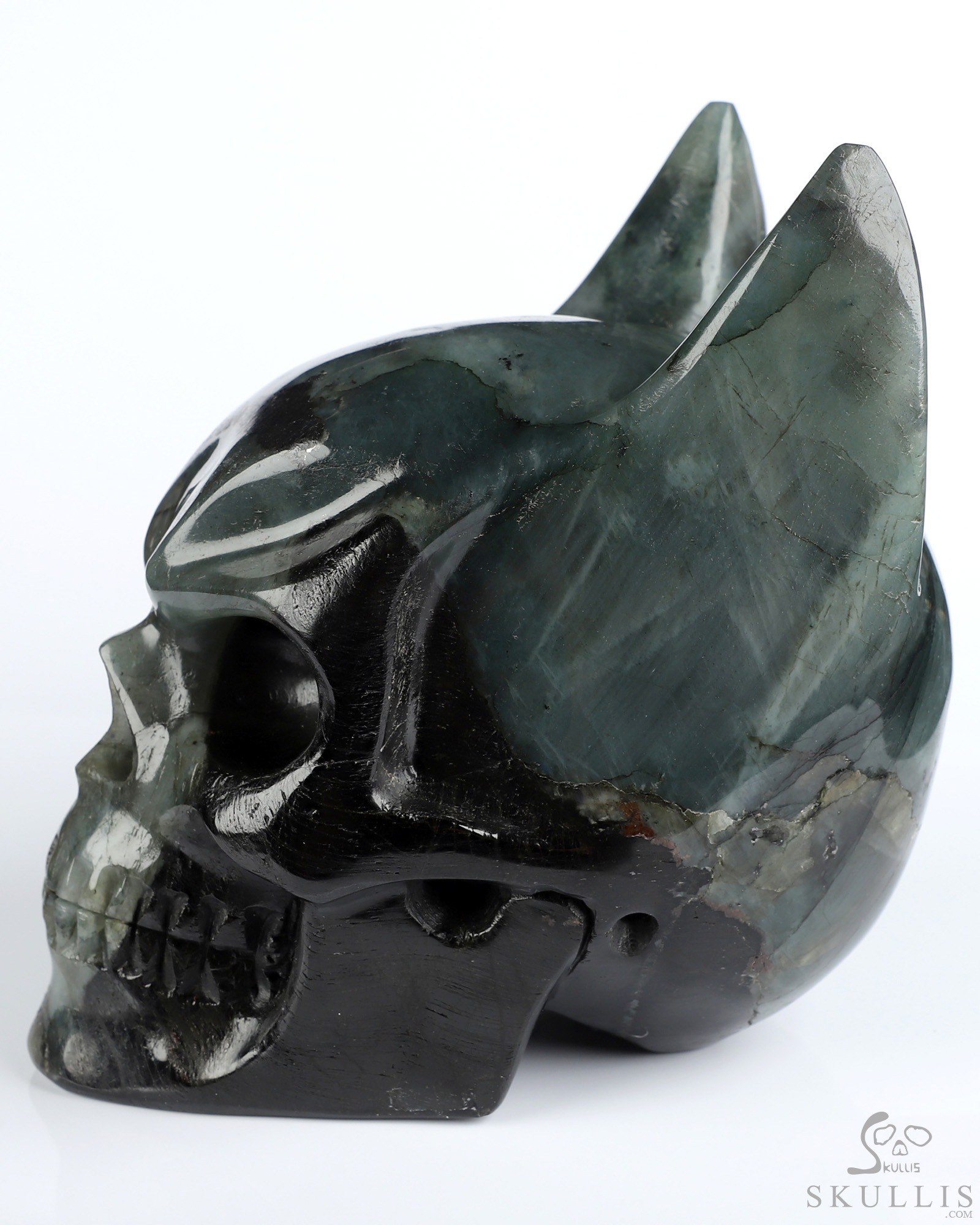 4.9" Labradorite Hand Carved Batman Crystal Skull Fine Art Sculpture, Crystal Healing 4.9" Labradorite Hand Carved Batman Crystal Skull Fine Art Sculpture, Crystal Healing