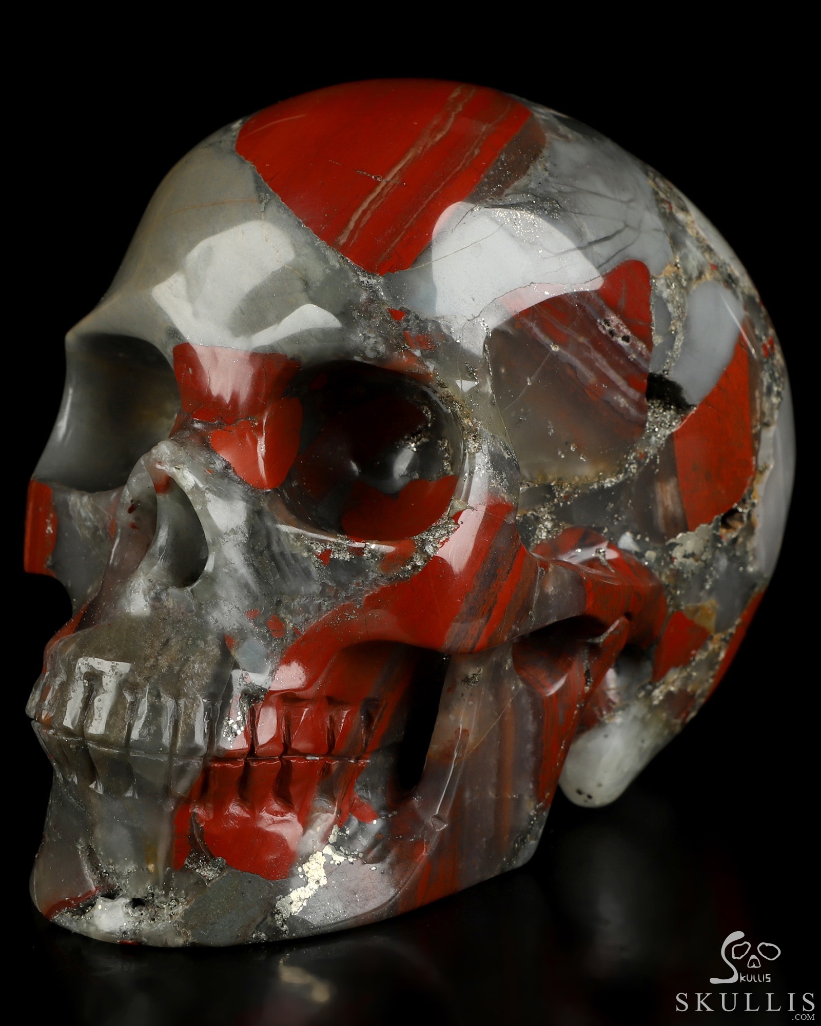 4.9" African Bloodstone Hand Carved Crystal Skull, Realistic, Crystal Healing 4.9" African Bloodstone Hand Carved Crystal Skull, Realistic, Crystal Healing