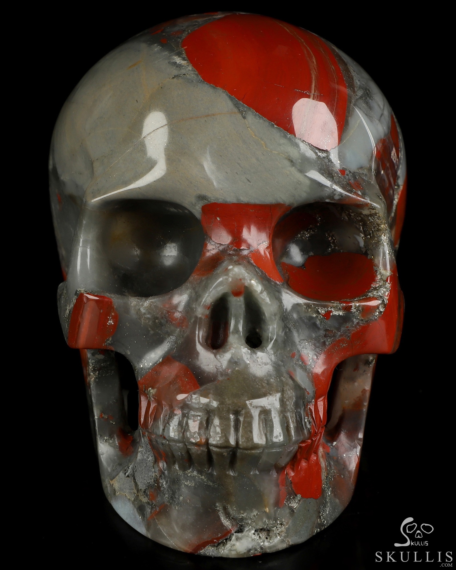 4.9" African Bloodstone Hand Carved Crystal Skull, Realistic, Crystal Healing 4.9" African Bloodstone Hand Carved Crystal Skull, Realistic, Crystal Healing