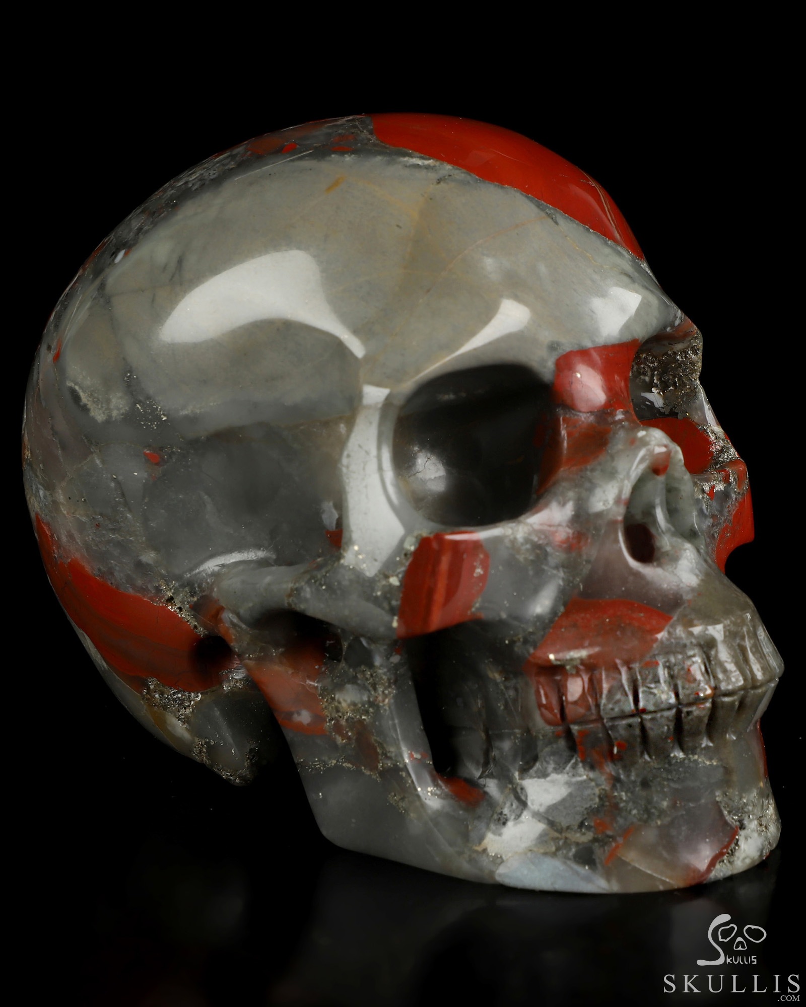 4.9" African Bloodstone Hand Carved Crystal Skull, Realistic, Crystal Healing 4.9" African Bloodstone Hand Carved Crystal Skull, Realistic, Crystal Healing