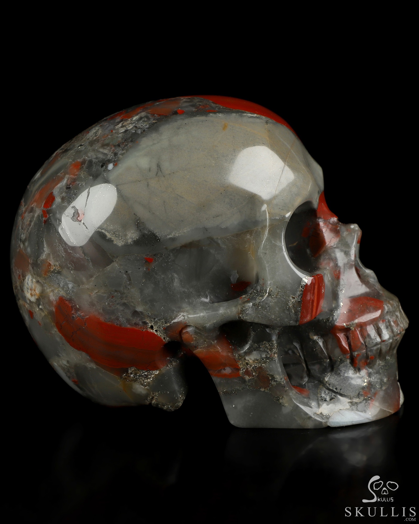 4.9" African Bloodstone Hand Carved Crystal Skull, Realistic, Crystal Healing 4.9" African Bloodstone Hand Carved Crystal Skull, Realistic, Crystal Healing