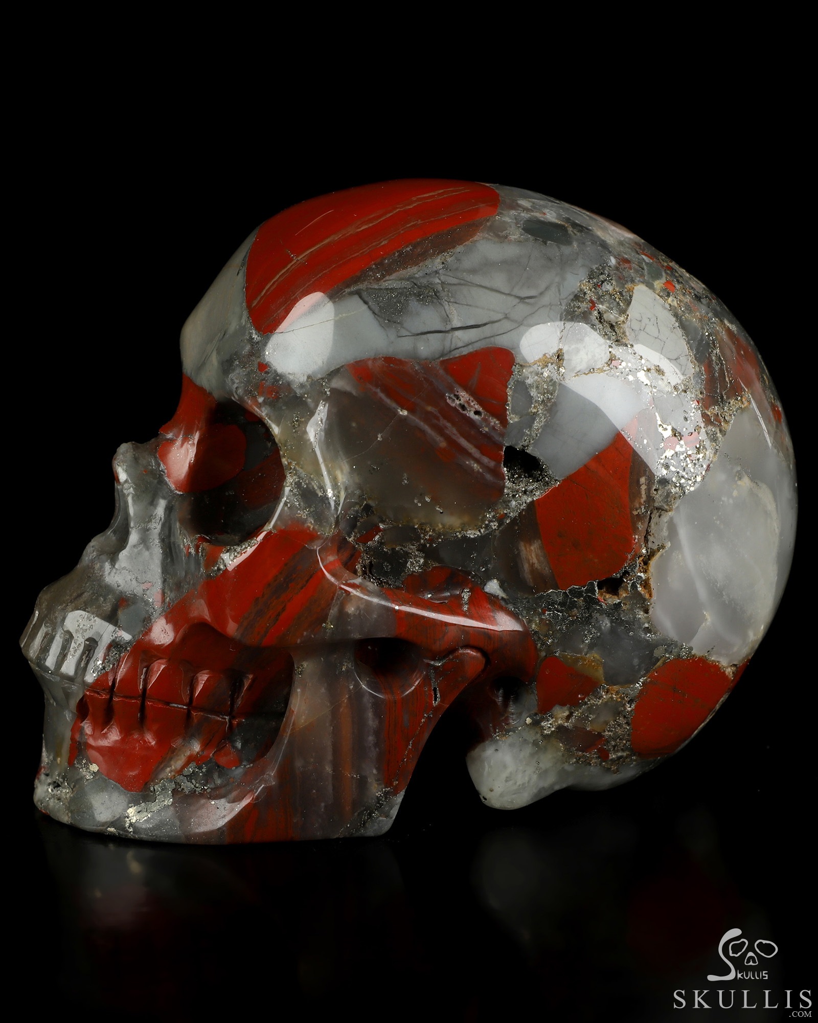 4.9" African Bloodstone Hand Carved Crystal Skull, Realistic, Crystal Healing 4.9" African Bloodstone Hand Carved Crystal Skull, Realistic, Crystal Healing