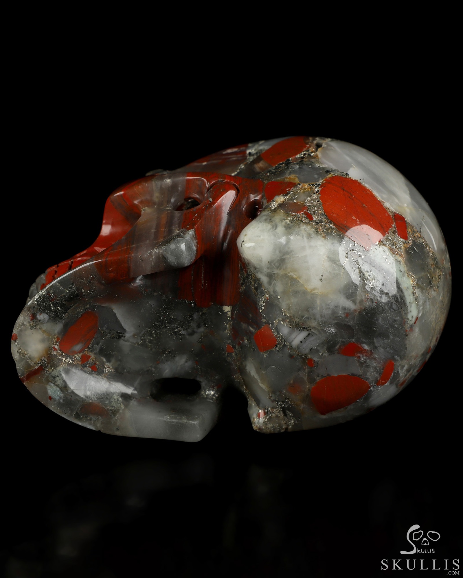 4.9" African Bloodstone Hand Carved Crystal Skull, Realistic, Crystal Healing 4.9" African Bloodstone Hand Carved Crystal Skull, Realistic, Crystal Healing