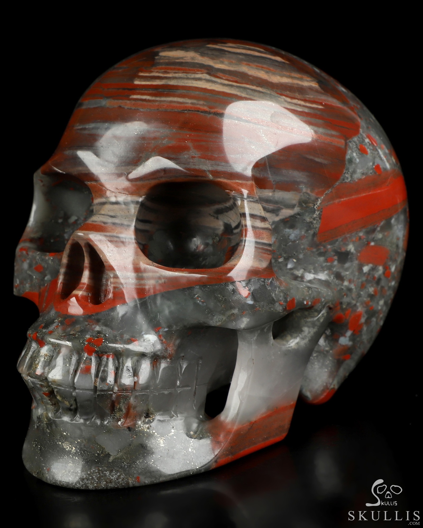 4.9" African Bloodstone Hand Carved Crystal Skull, Realistic, Crystal Healing 4.9" African Bloodstone Hand Carved Crystal Skull, Realistic, Crystal Healing