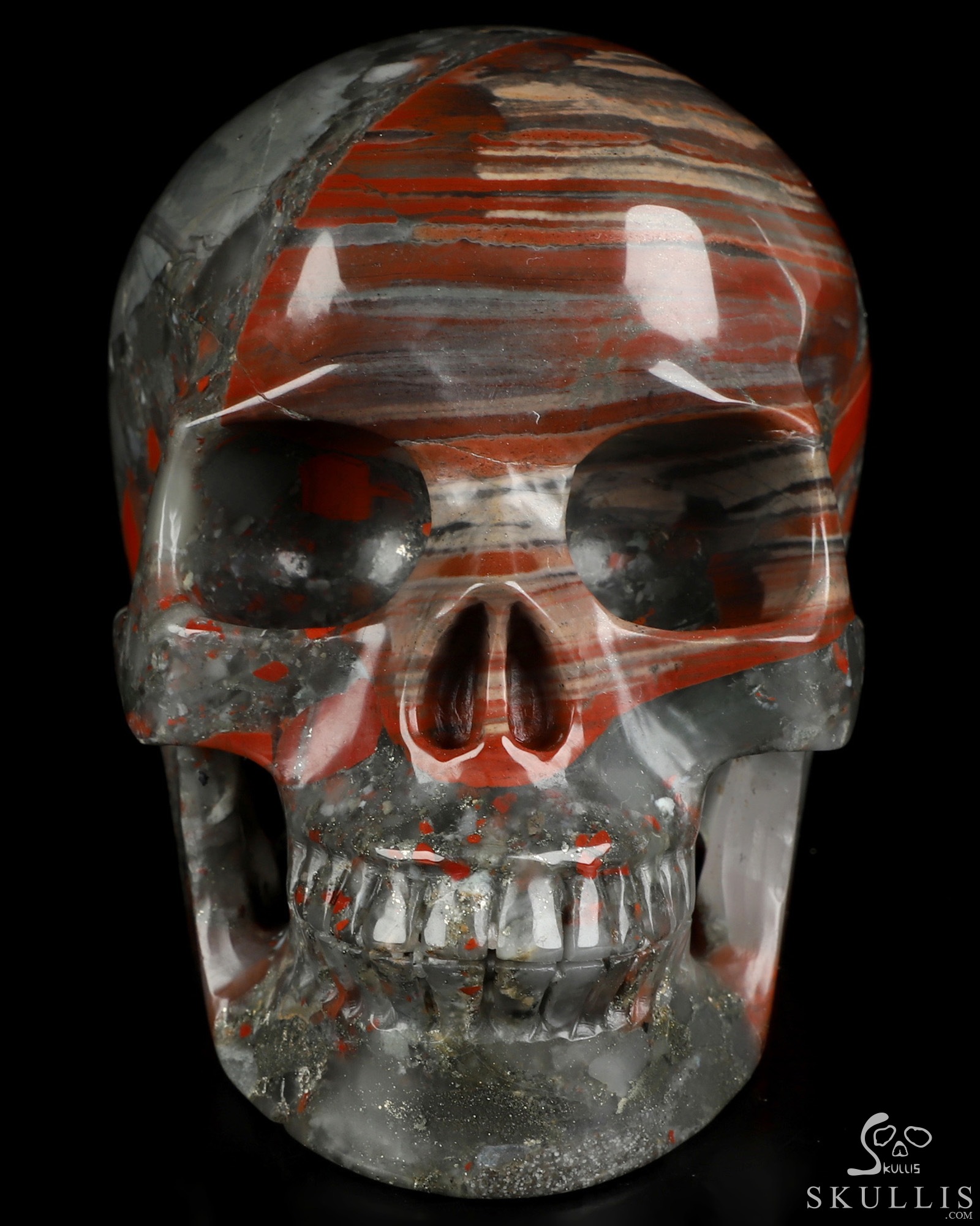 4.9" African Bloodstone Hand Carved Crystal Skull, Realistic, Crystal Healing 4.9" African Bloodstone Hand Carved Crystal Skull, Realistic, Crystal Healing