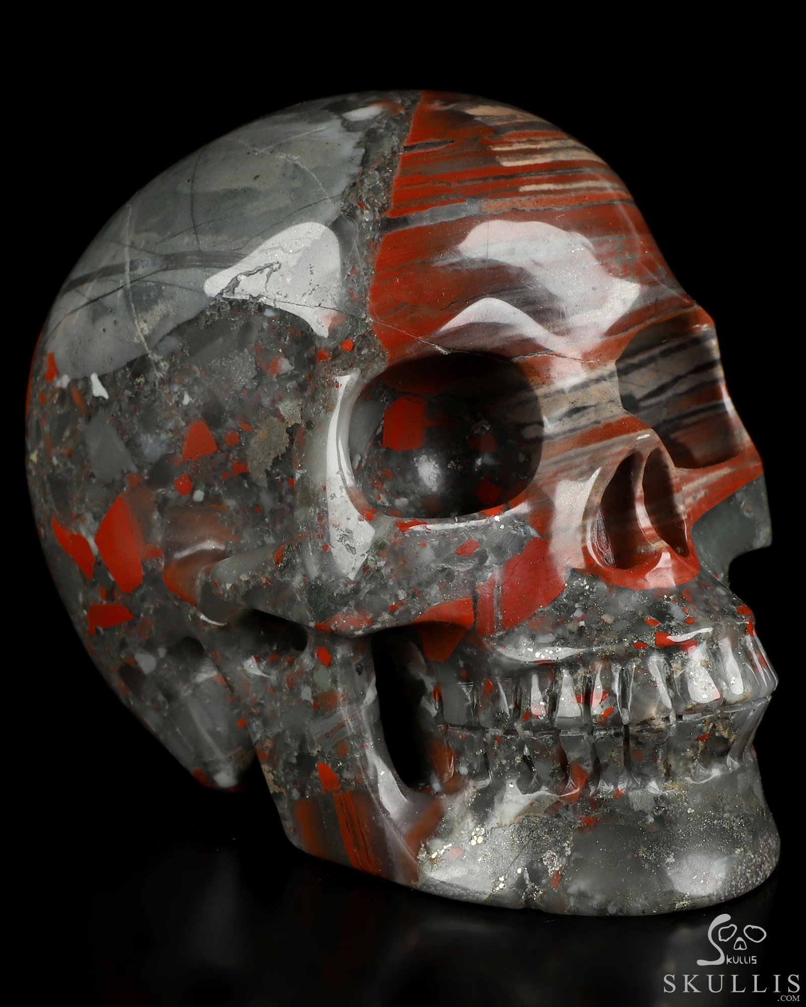 4.9" African Bloodstone Hand Carved Crystal Skull, Realistic, Crystal Healing 4.9" African Bloodstone Hand Carved Crystal Skull, Realistic, Crystal Healing