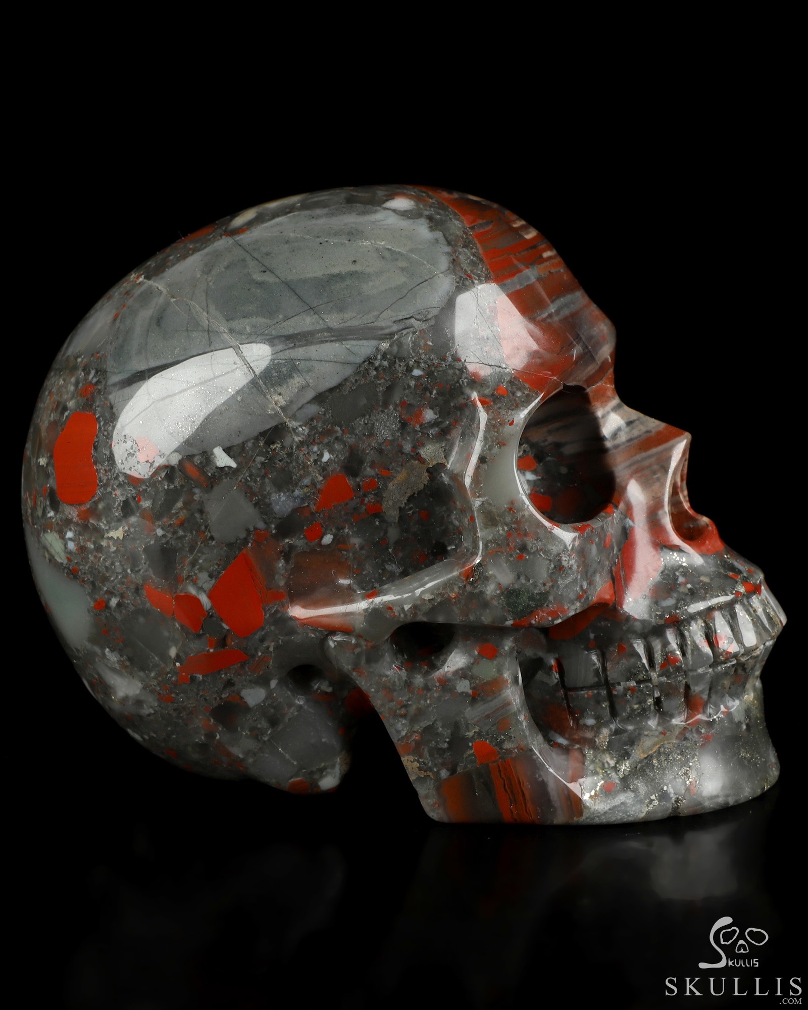 4.9" African Bloodstone Hand Carved Crystal Skull, Realistic, Crystal Healing 4.9" African Bloodstone Hand Carved Crystal Skull, Realistic, Crystal Healing