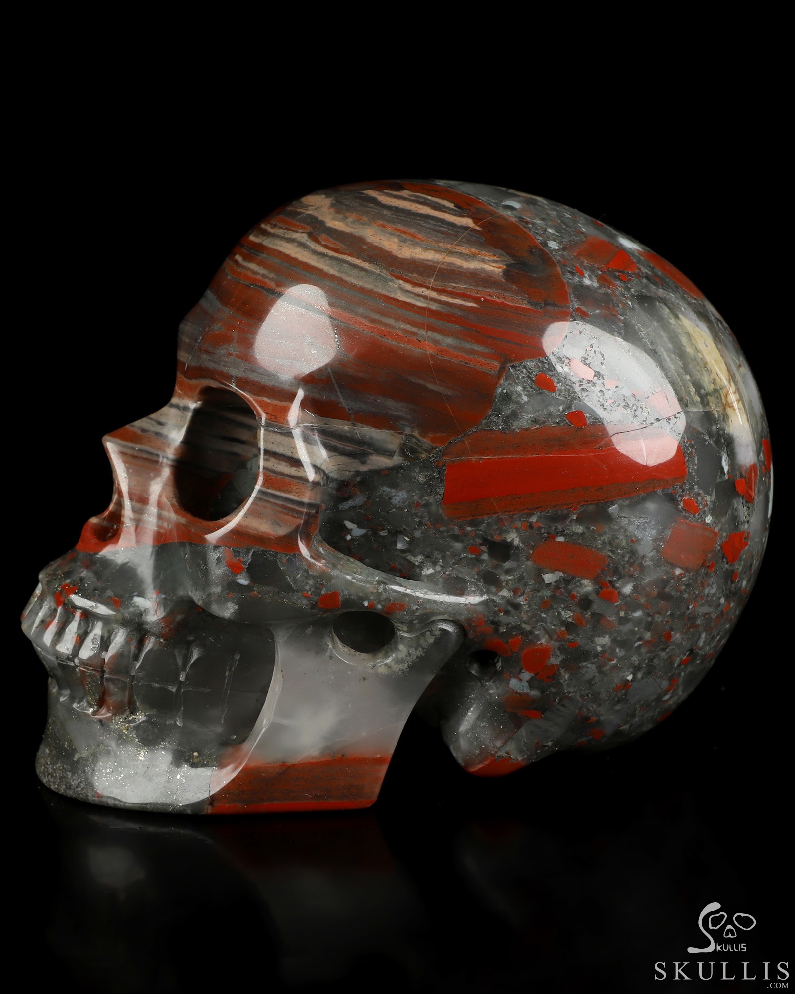 4.9" African Bloodstone Hand Carved Crystal Skull, Realistic, Crystal Healing 4.9" African Bloodstone Hand Carved Crystal Skull, Realistic, Crystal Healing