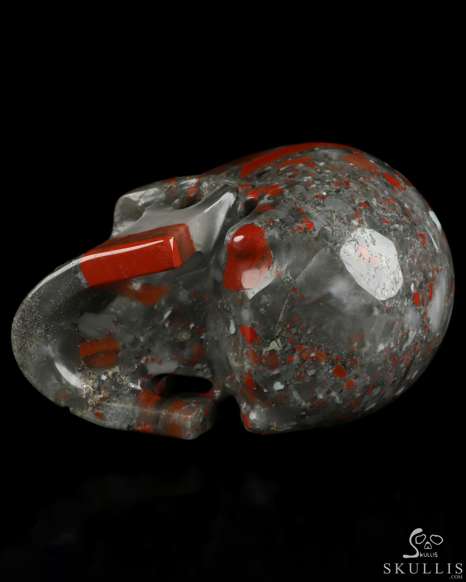 4.9" African Bloodstone Hand Carved Crystal Skull, Realistic, Crystal Healing 4.9" African Bloodstone Hand Carved Crystal Skull, Realistic, Crystal Healing