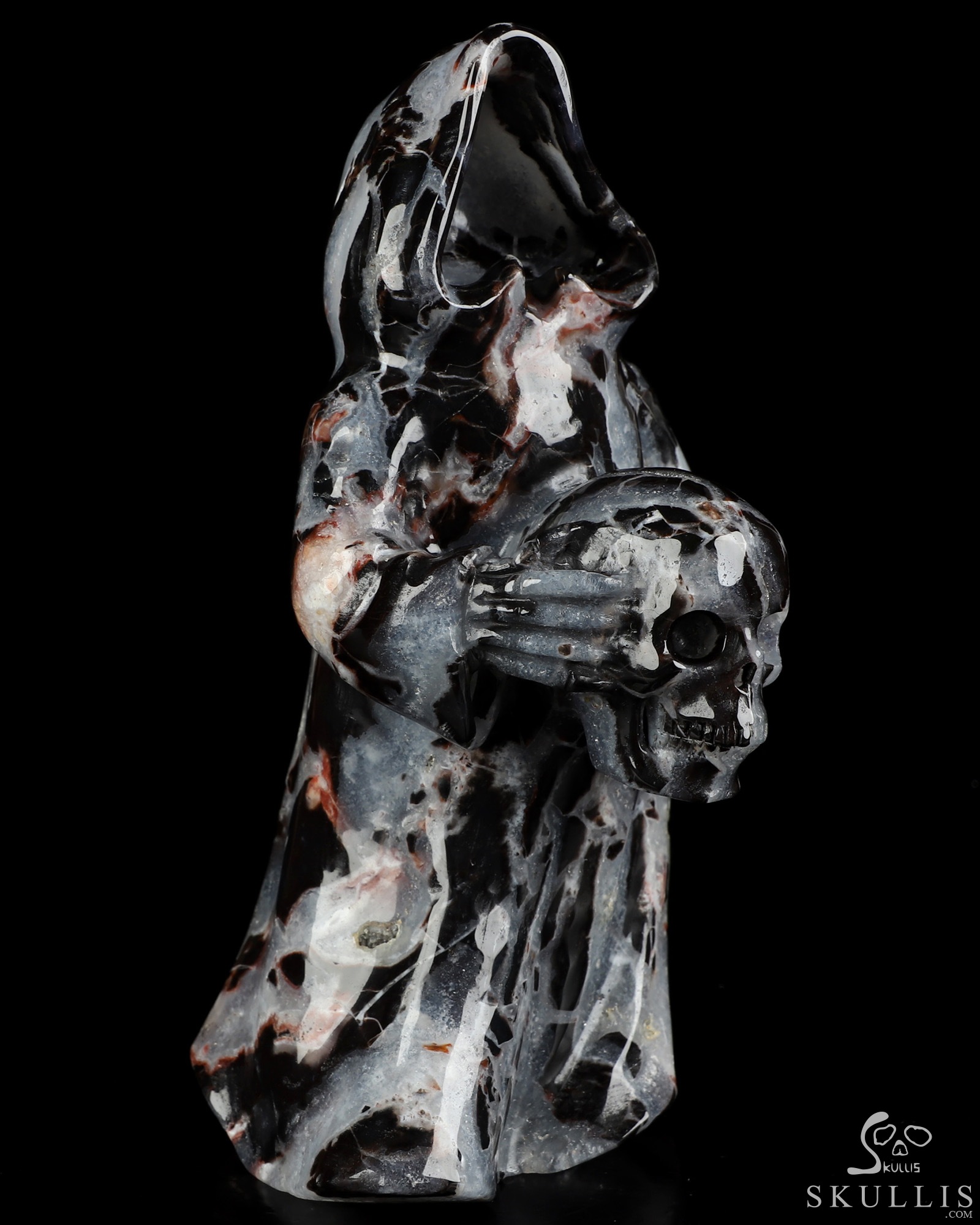 7.1" Black Zebra Agate Hand Carved Death Crystal Skull Sculpture, Crystal Healing 7.1" Black Zebra Agate Hand Carved Death Crystal Skull Sculpture, Crystal Healing