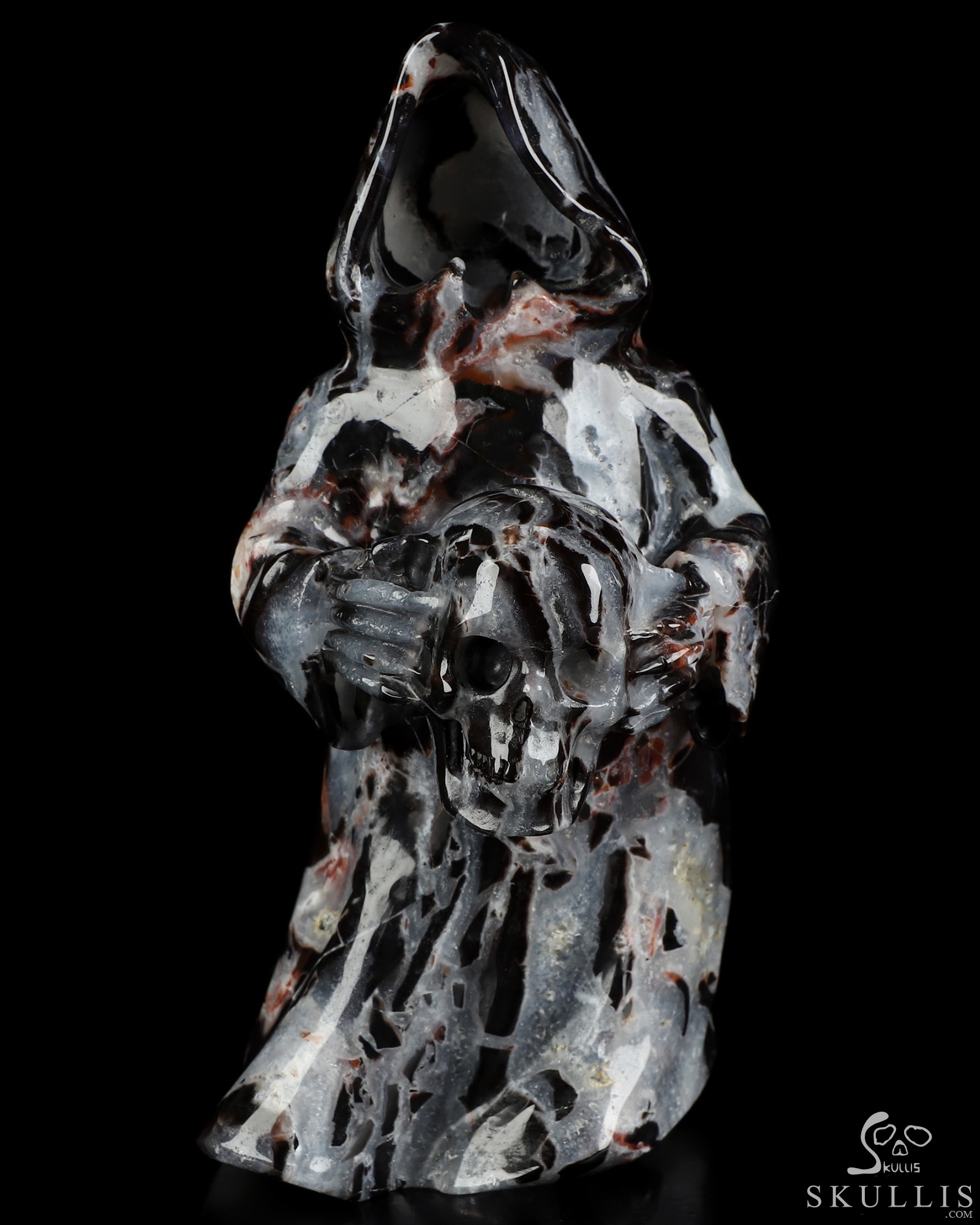 7.1" Black Zebra Agate Hand Carved Death Crystal Skull Sculpture, Crystal Healing 7.1" Black Zebra Agate Hand Carved Death Crystal Skull Sculpture, Crystal Healing