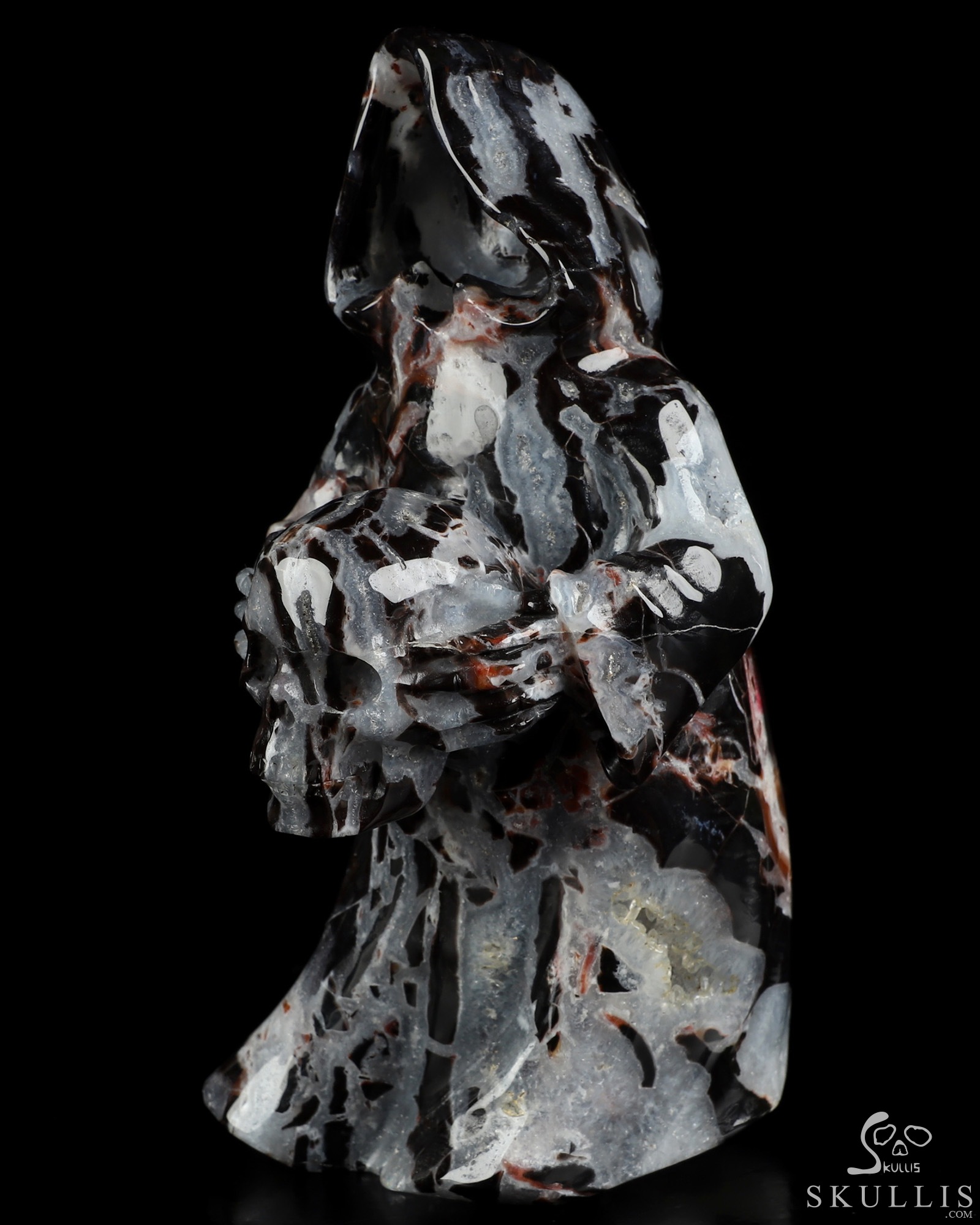7.1" Black Zebra Agate Hand Carved Death Crystal Skull Sculpture, Crystal Healing 7.1" Black Zebra Agate Hand Carved Death Crystal Skull Sculpture, Crystal Healing