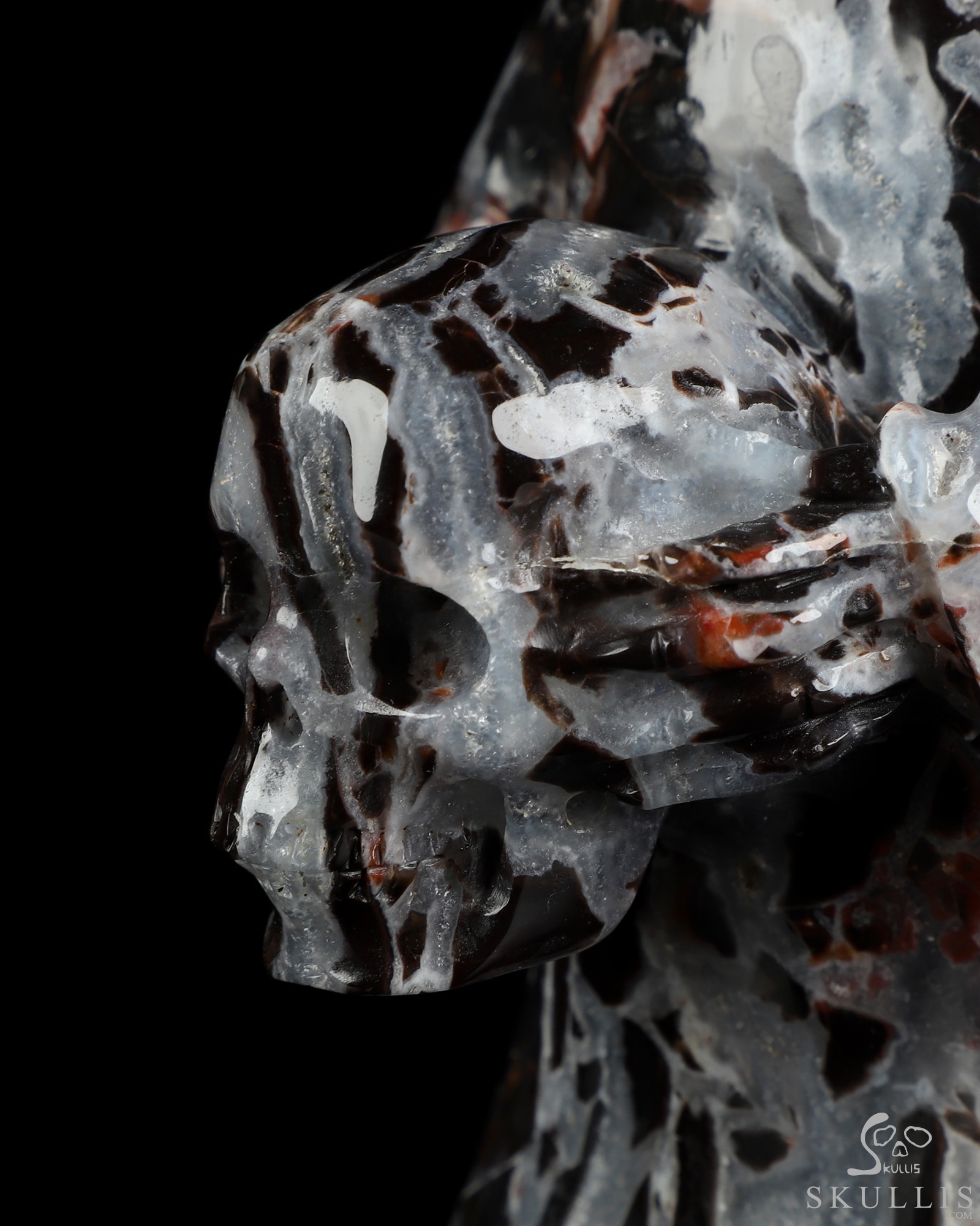 7.1" Black Zebra Agate Hand Carved Death Crystal Skull Sculpture, Crystal Healing 7.1" Black Zebra Agate Hand Carved Death Crystal Skull Sculpture, Crystal Healing