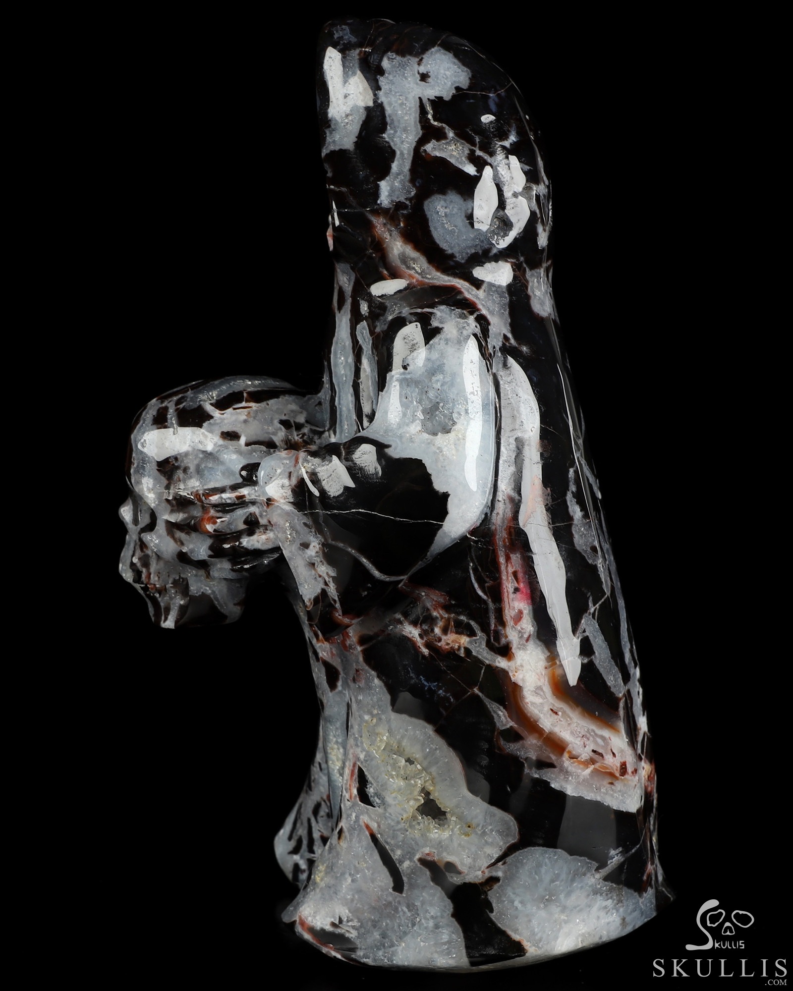 7.1" Black Zebra Agate Hand Carved Death Crystal Skull Sculpture, Crystal Healing 7.1" Black Zebra Agate Hand Carved Death Crystal Skull Sculpture, Crystal Healing